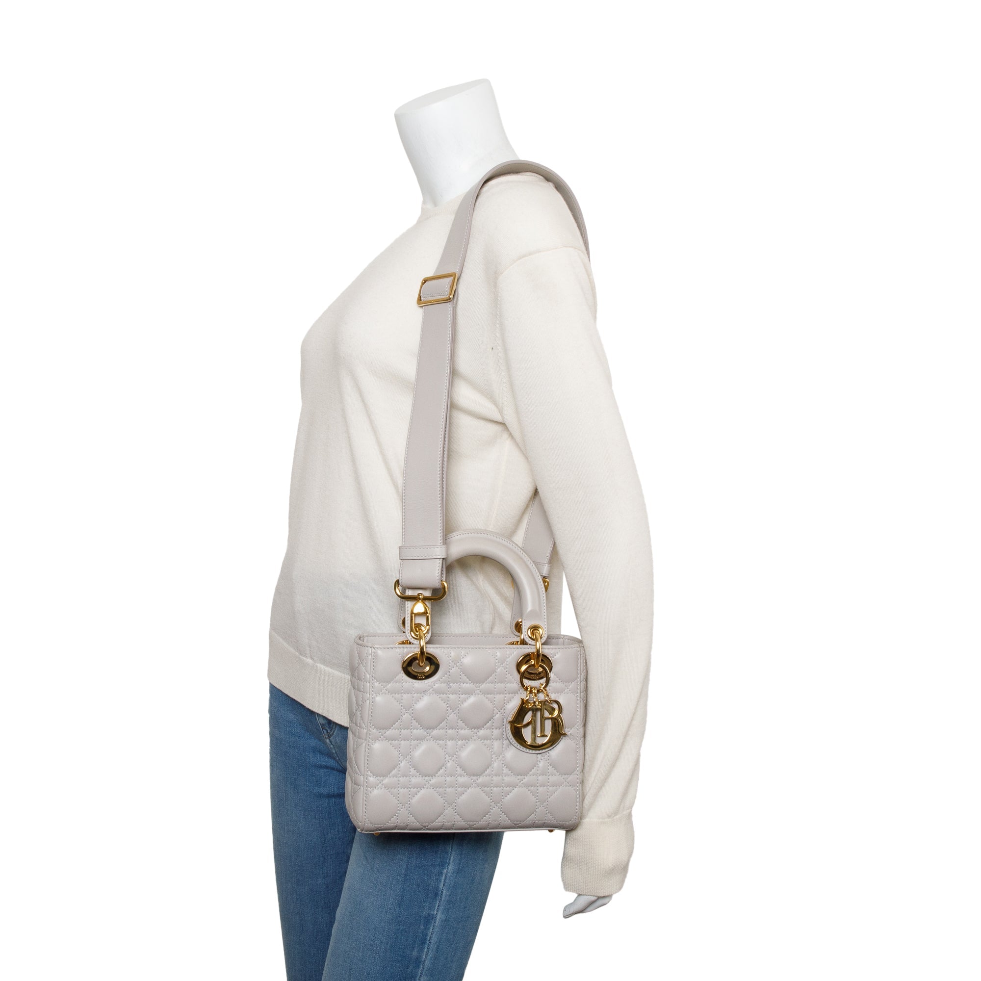 Christian Dior Grey Cannage Lambskin Leather Small Lady Dior Bag