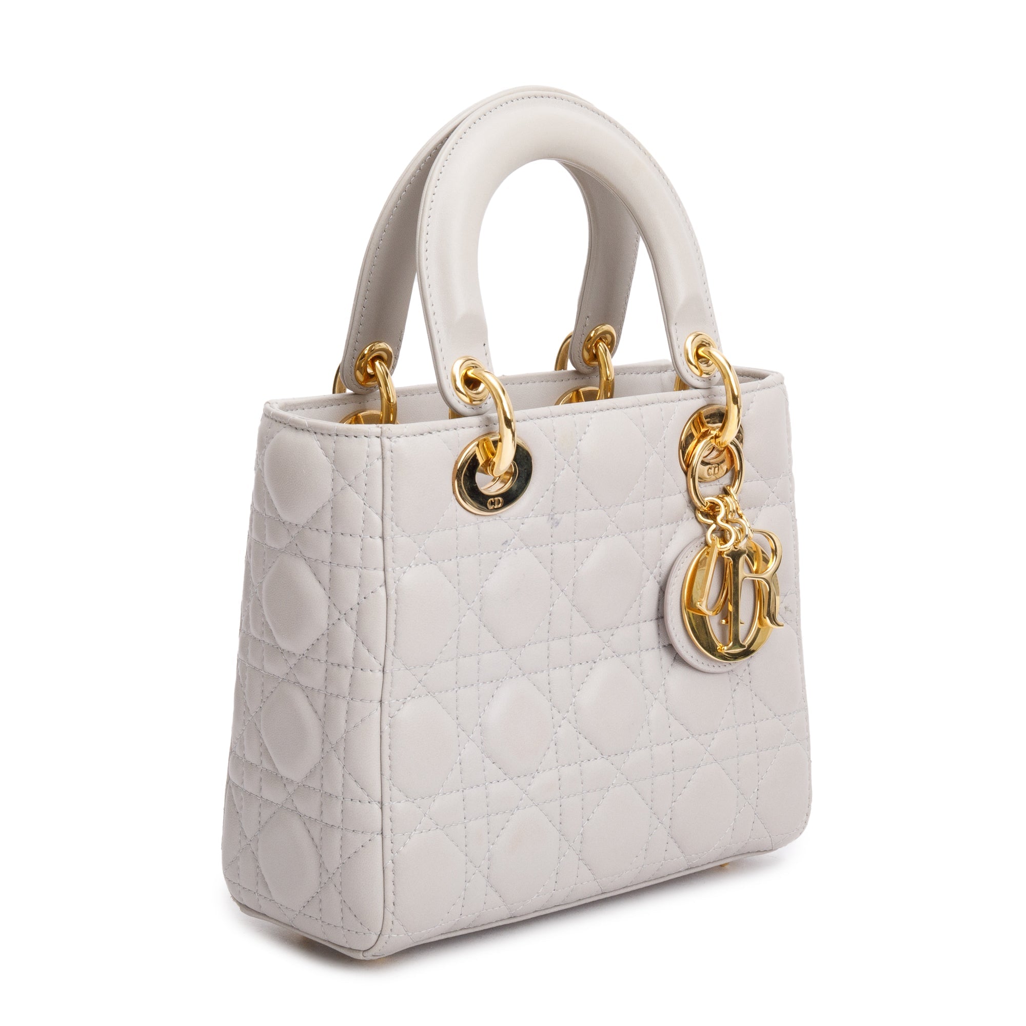 Christian Dior Grey Cannage Lambskin Leather Small Lady Dior Bag