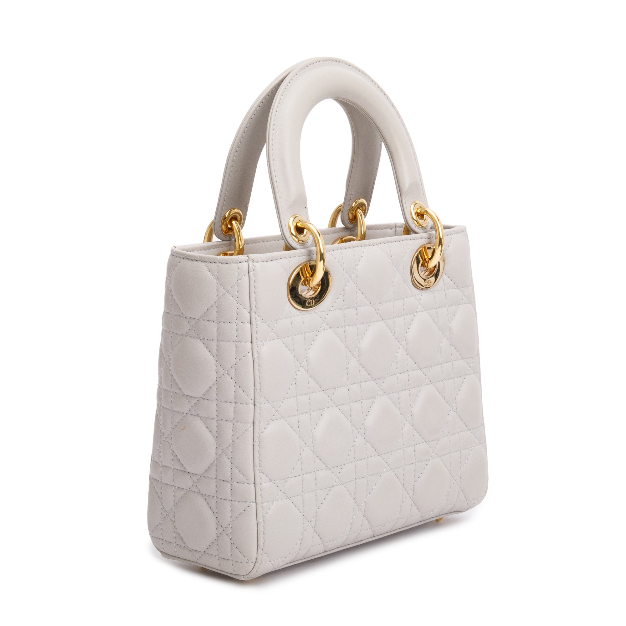 Christian Dior Grey Cannage Lambskin Leather Small Lady Dior Bag