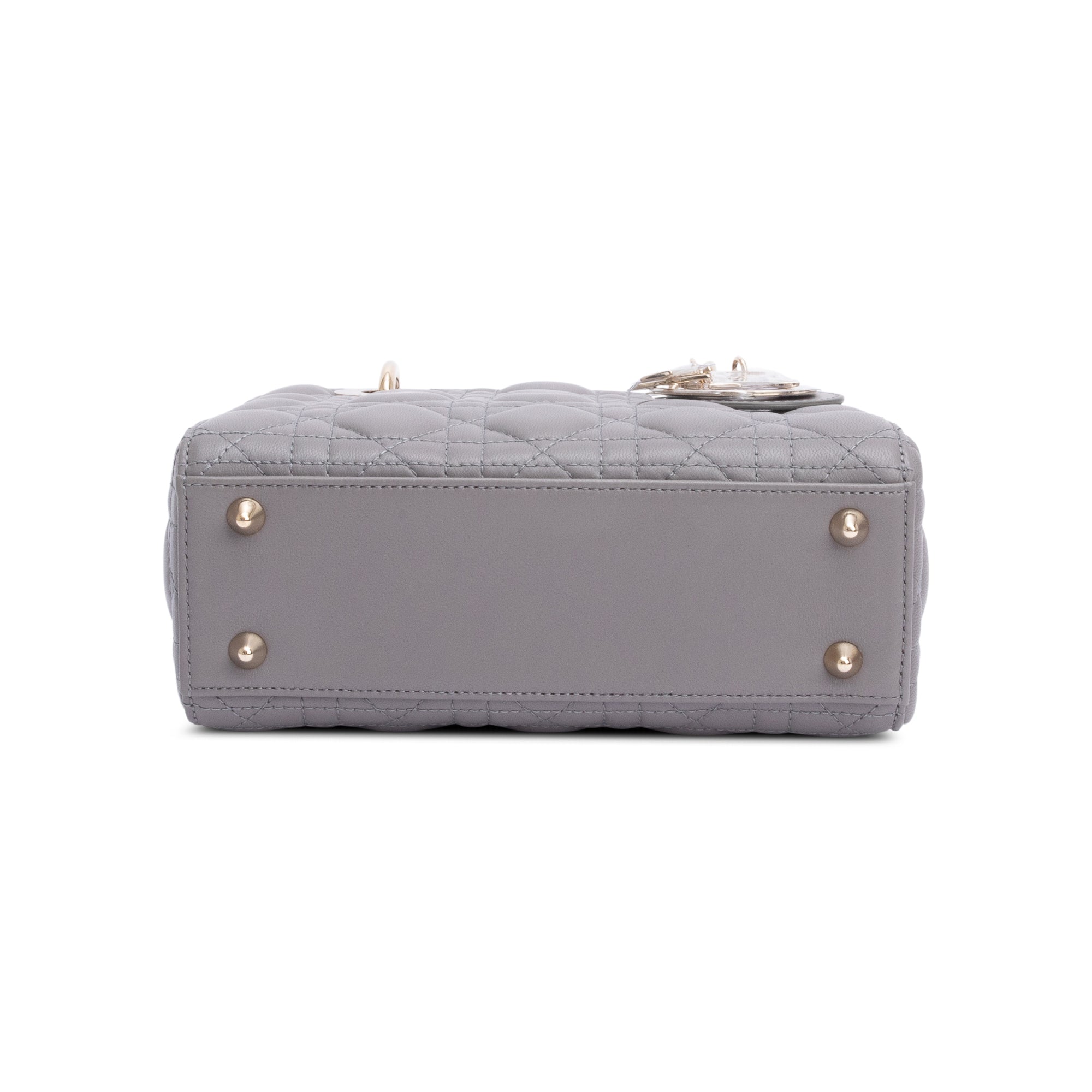 Christian Dior Grey Cannage Lambskin Leather Small Lady Dior Bag w/ Strap & Authenticity Card