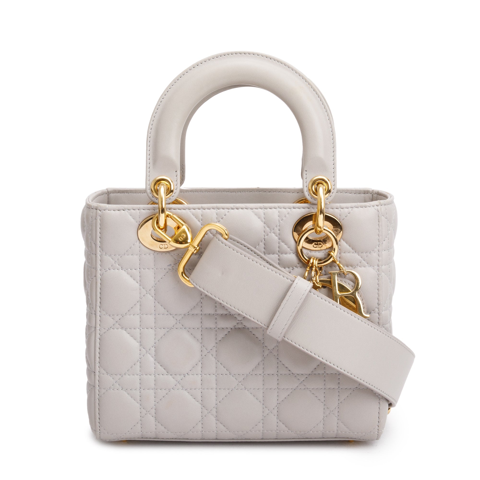 Christian Dior Grey Cannage Lambskin Leather Small Lady Dior Bag