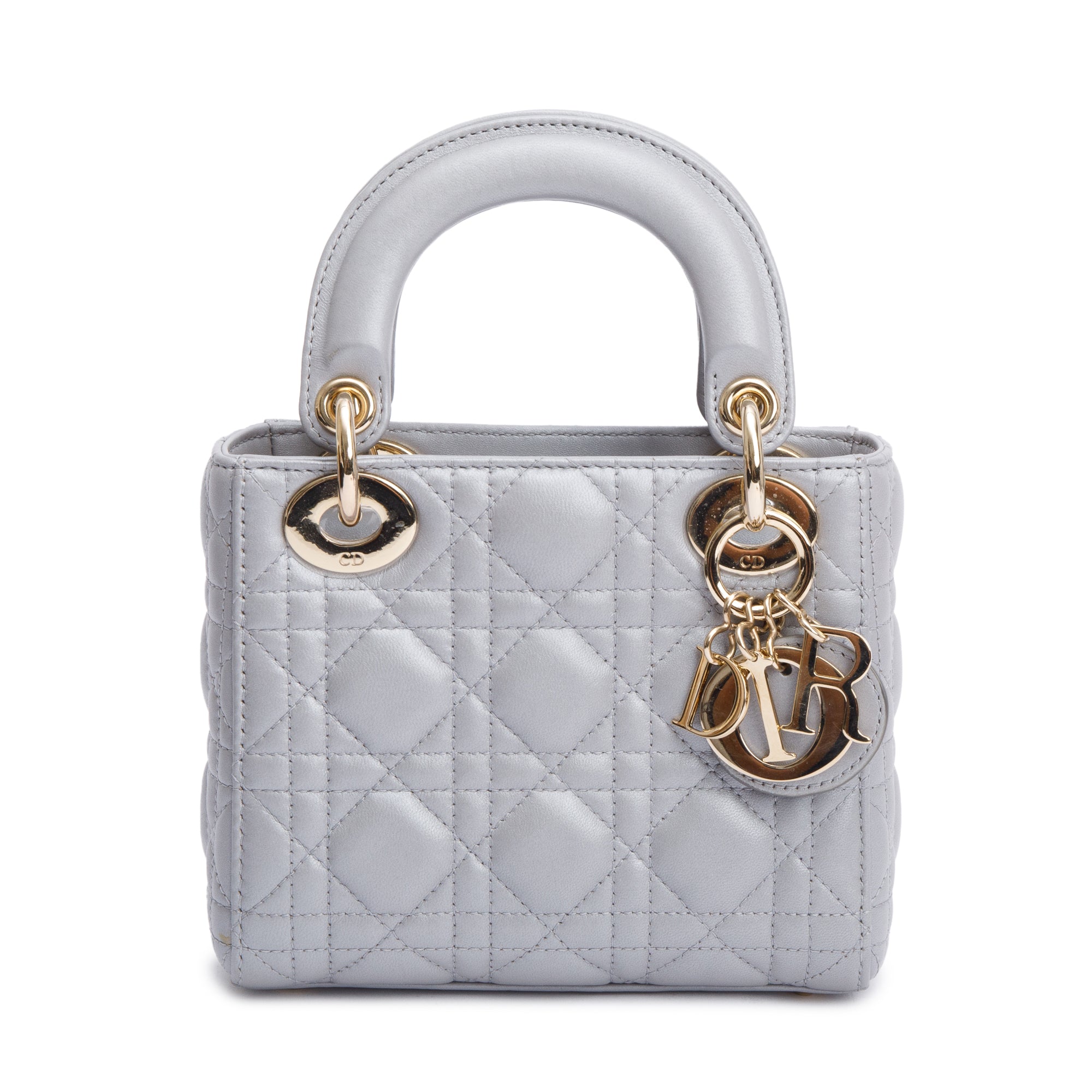 Christian Dior Grey Cannage Leather Mini Lady Dior Bag w/ Strap