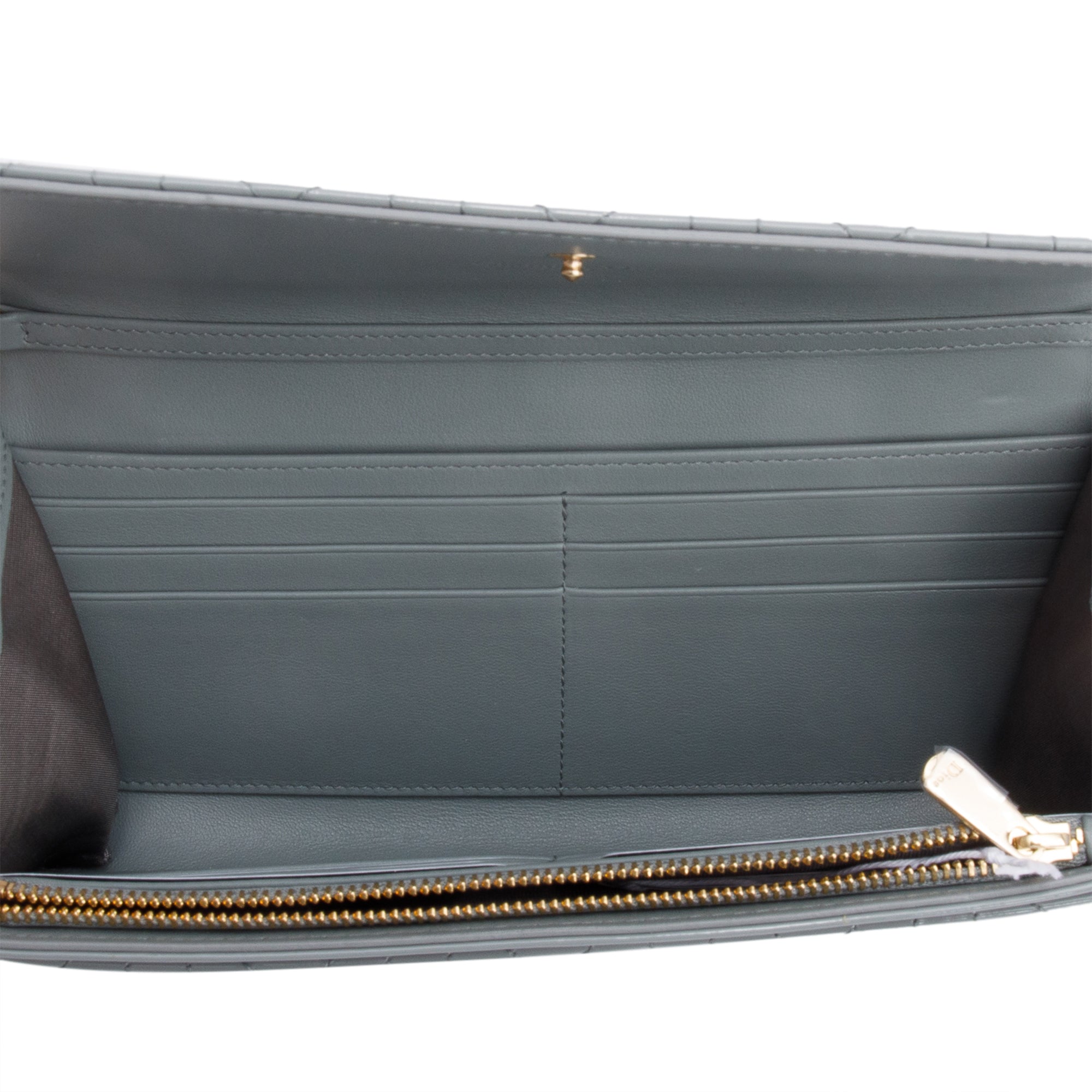 Christian Dior Grey Cannage Patent Leather Lady Dior Rendezvous Wallet on Chain w/ Box