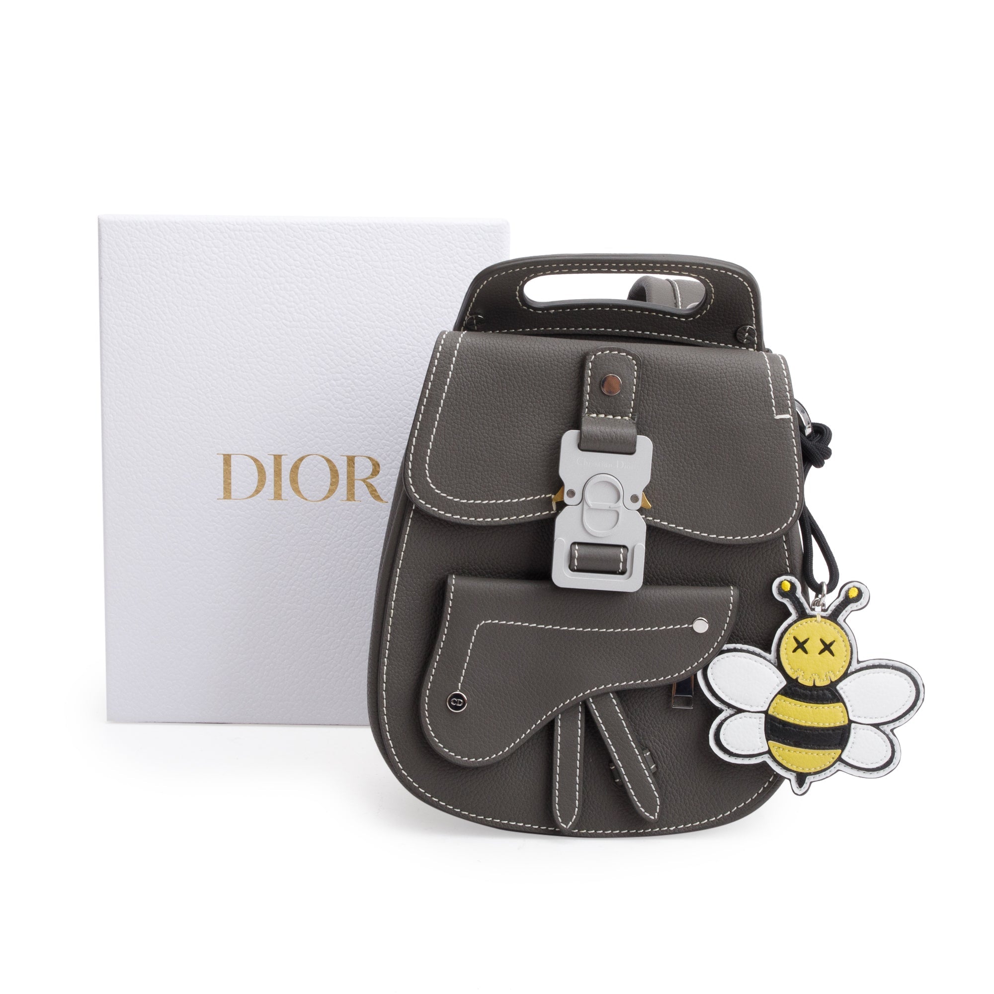 Christian Dior Grey Leather Mini Gallop Backpack w/ Box