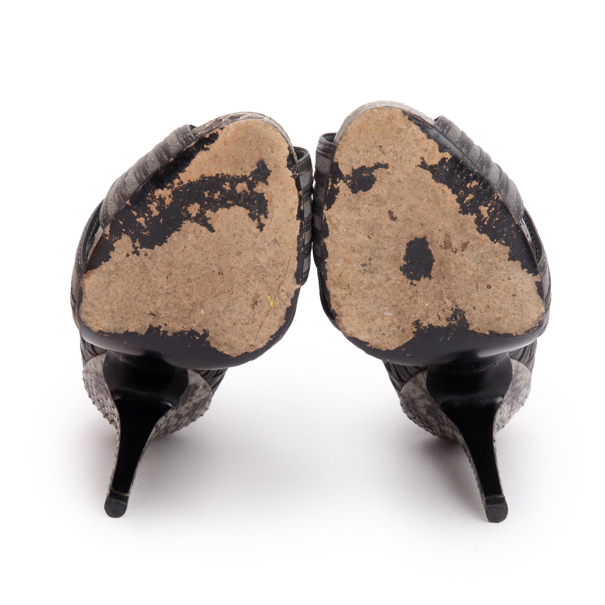 Christian Dior Grey Python Embossed Leather Suede Peep-Toe Pumps, Size 36