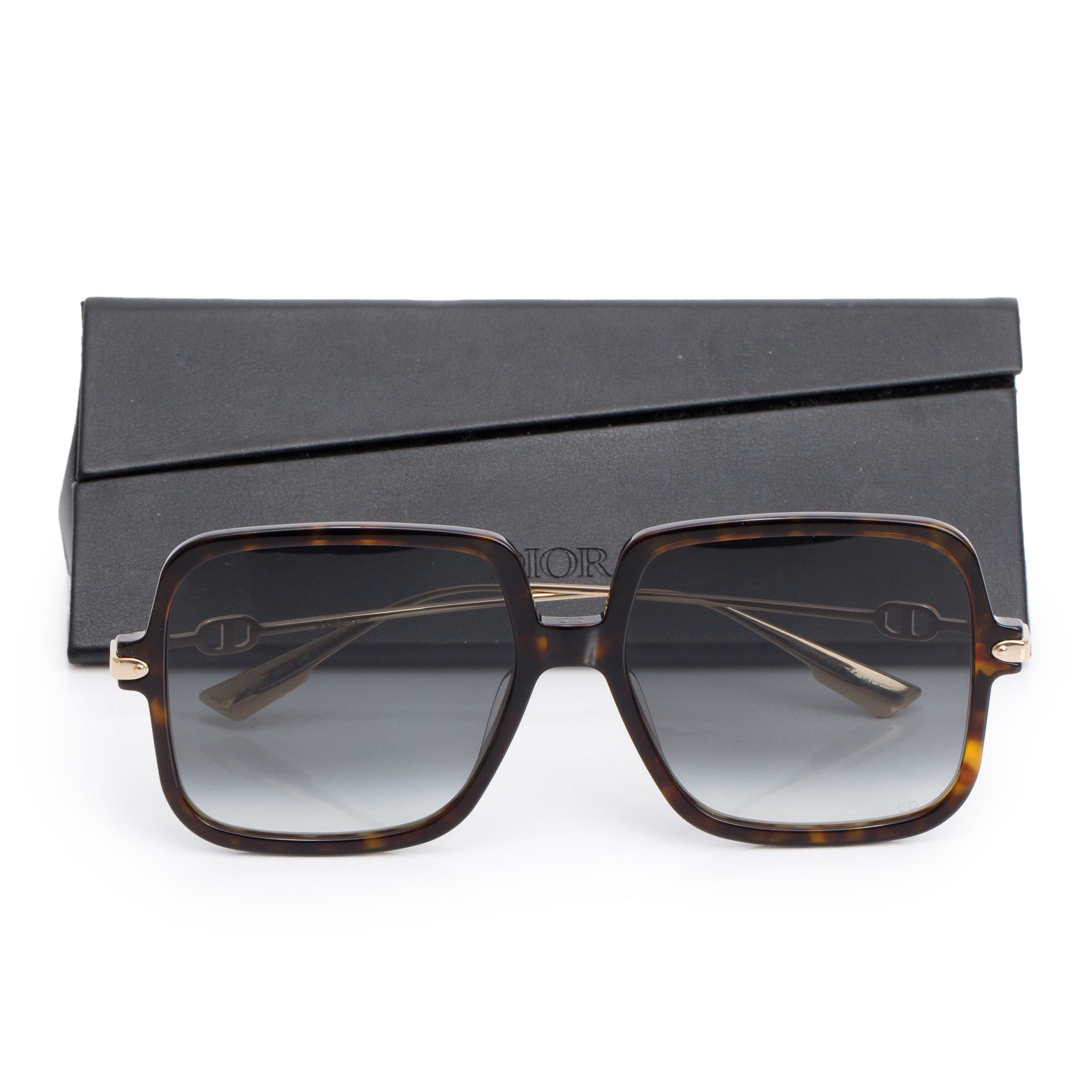 Christian Dior Havana Acetate DiorLink Oversize Sunglasses w/ Case