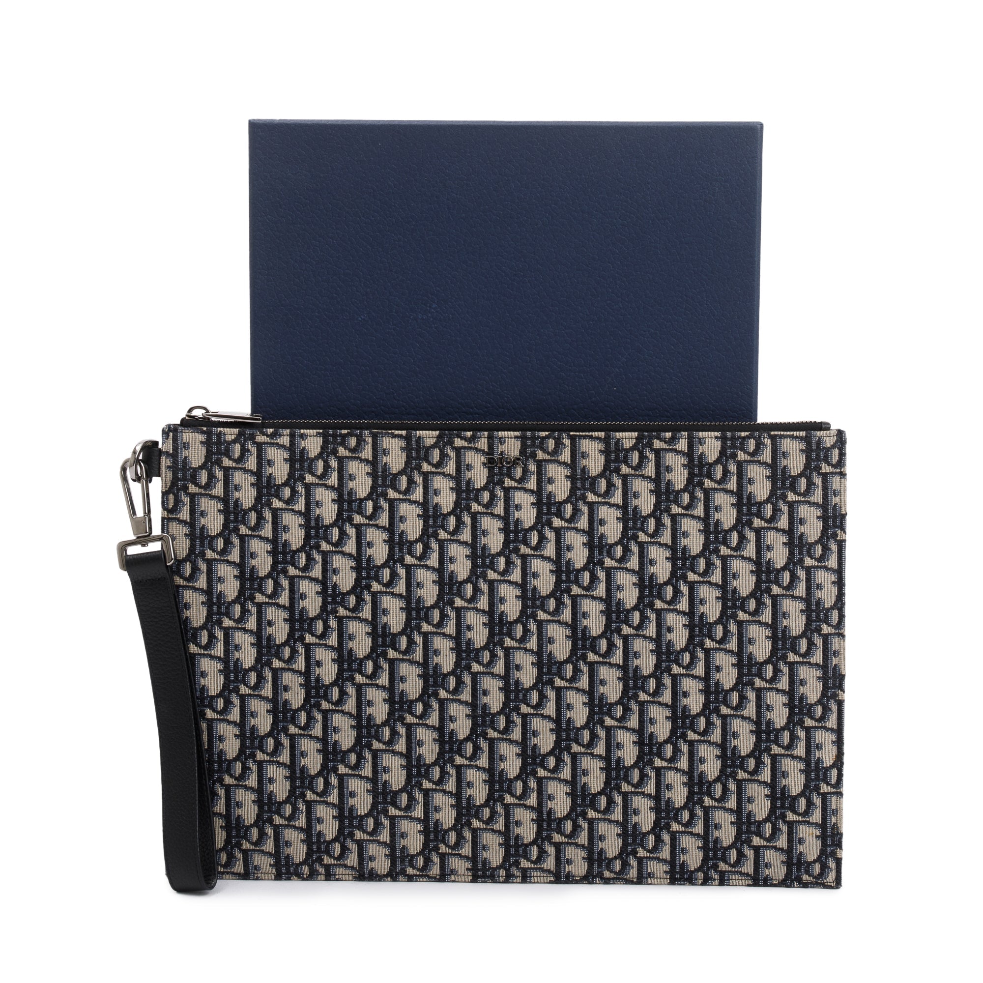 Christian Dior Homme 2020 Beige & Black Oblique Jacquard A4 Pouch w/ Strap, Box & Receipt