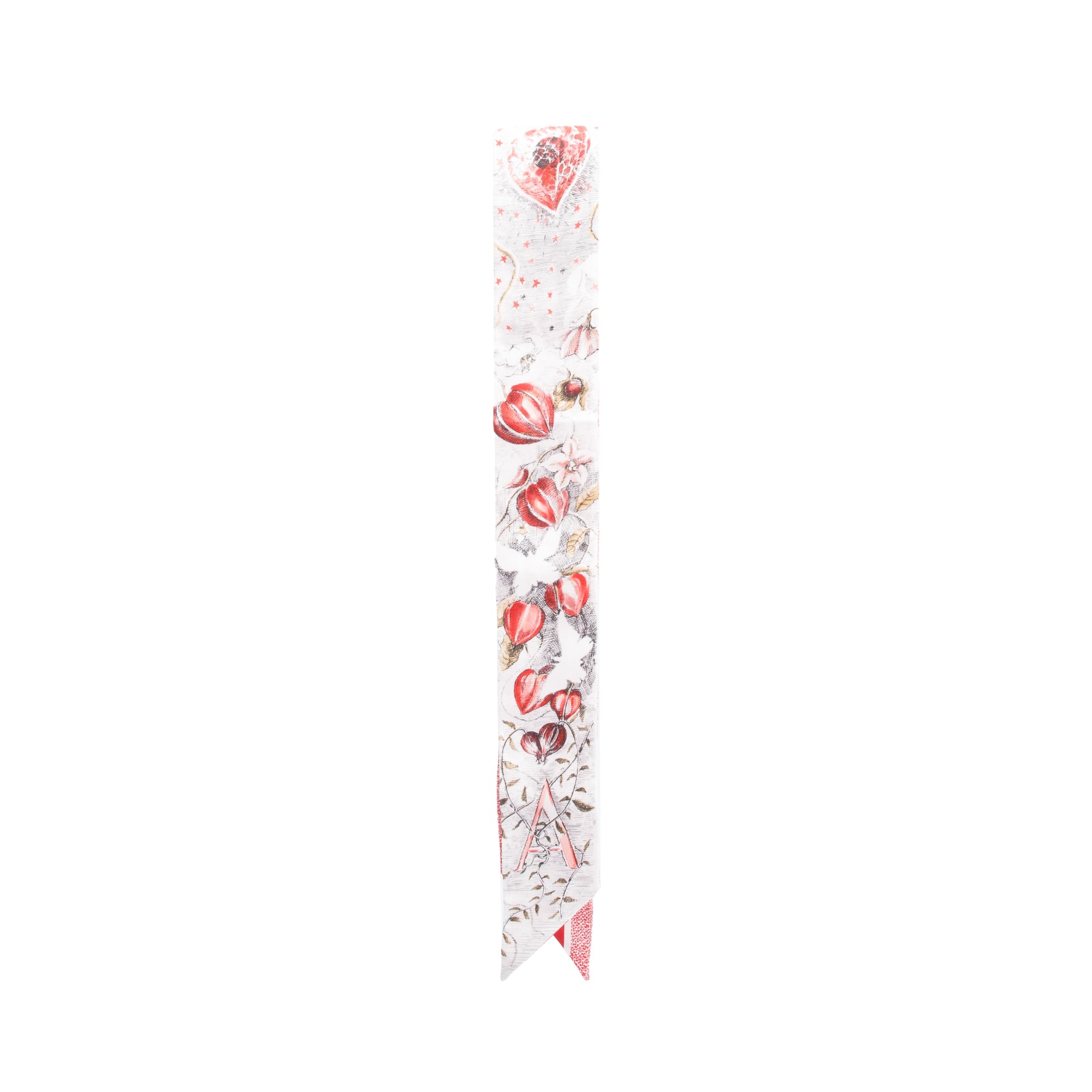 Christian Dior Ivory and Red Multicolor Cabinet de Curiosites Mitzah Silk Twilly w/ Box