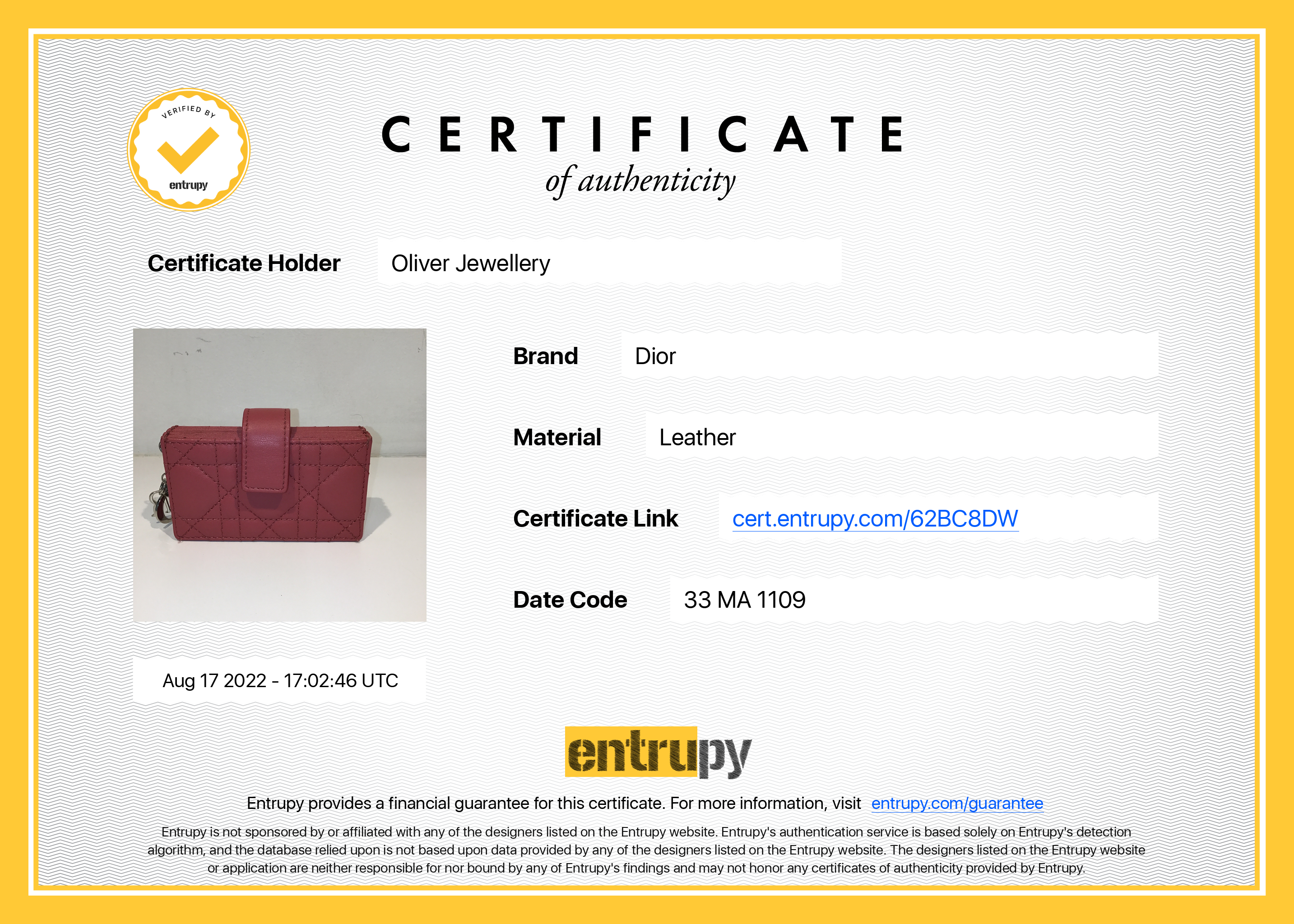 Christian Dior Lady Dior 5-Gusset Card Holder w/ Receipt