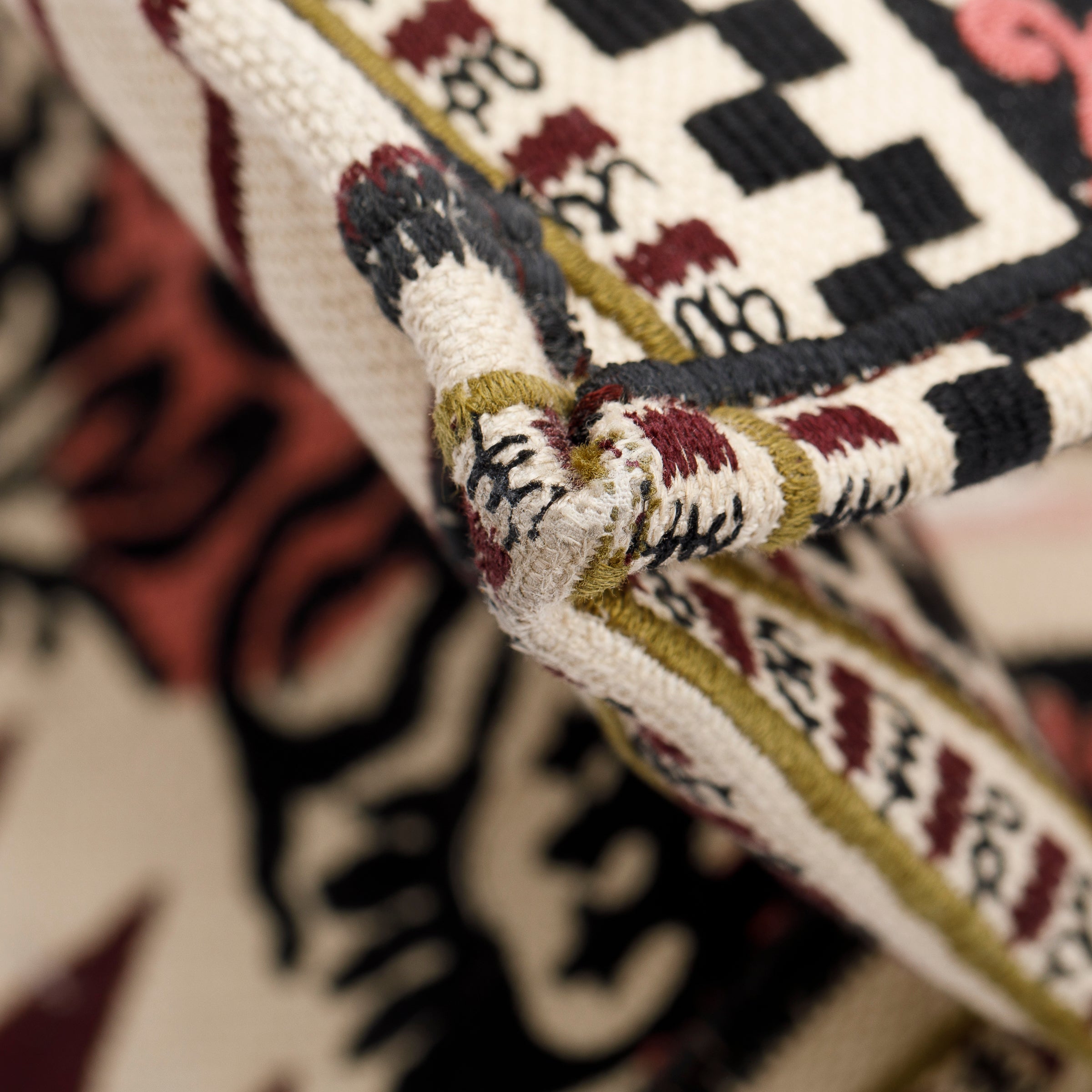 Christian Dior Large Multicolor Embroidered Geometric Canvas Book Tote w/ Box