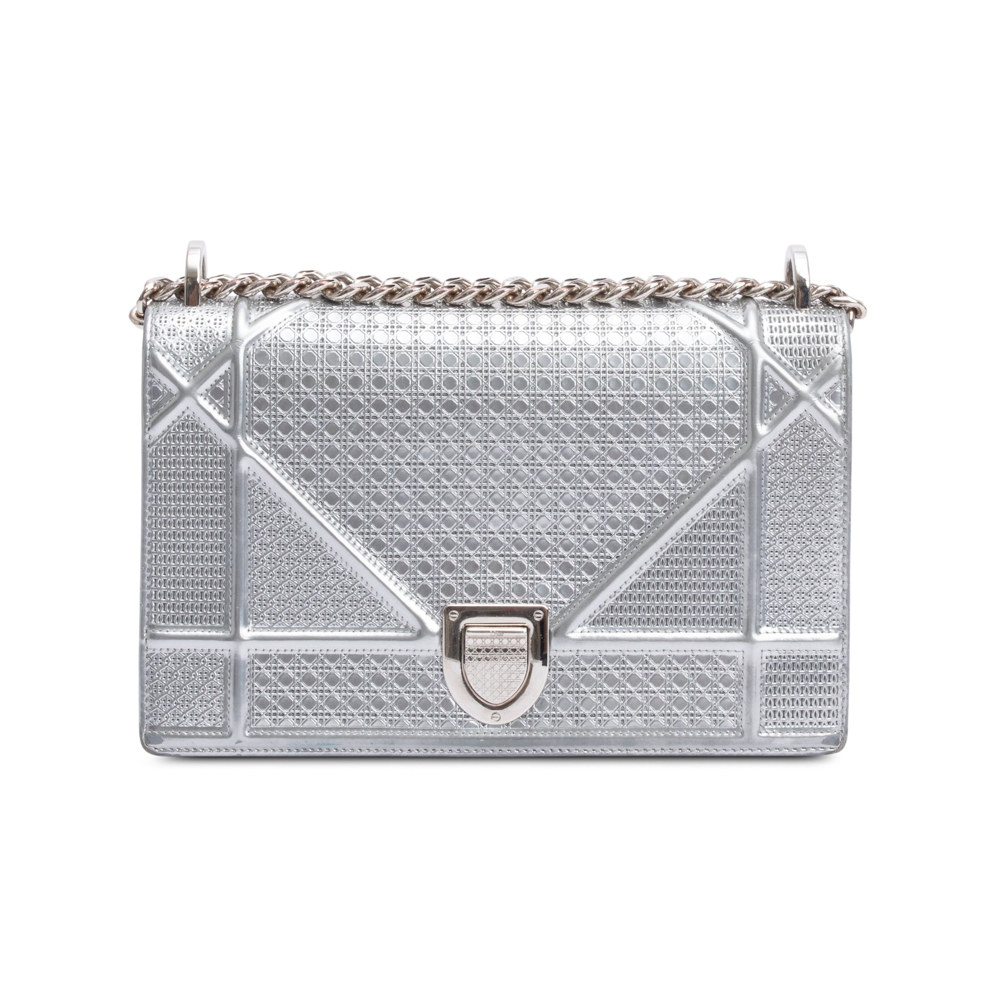 Christian Dior Large Silver Metallic Microcannage Diorama Shoulder Bag