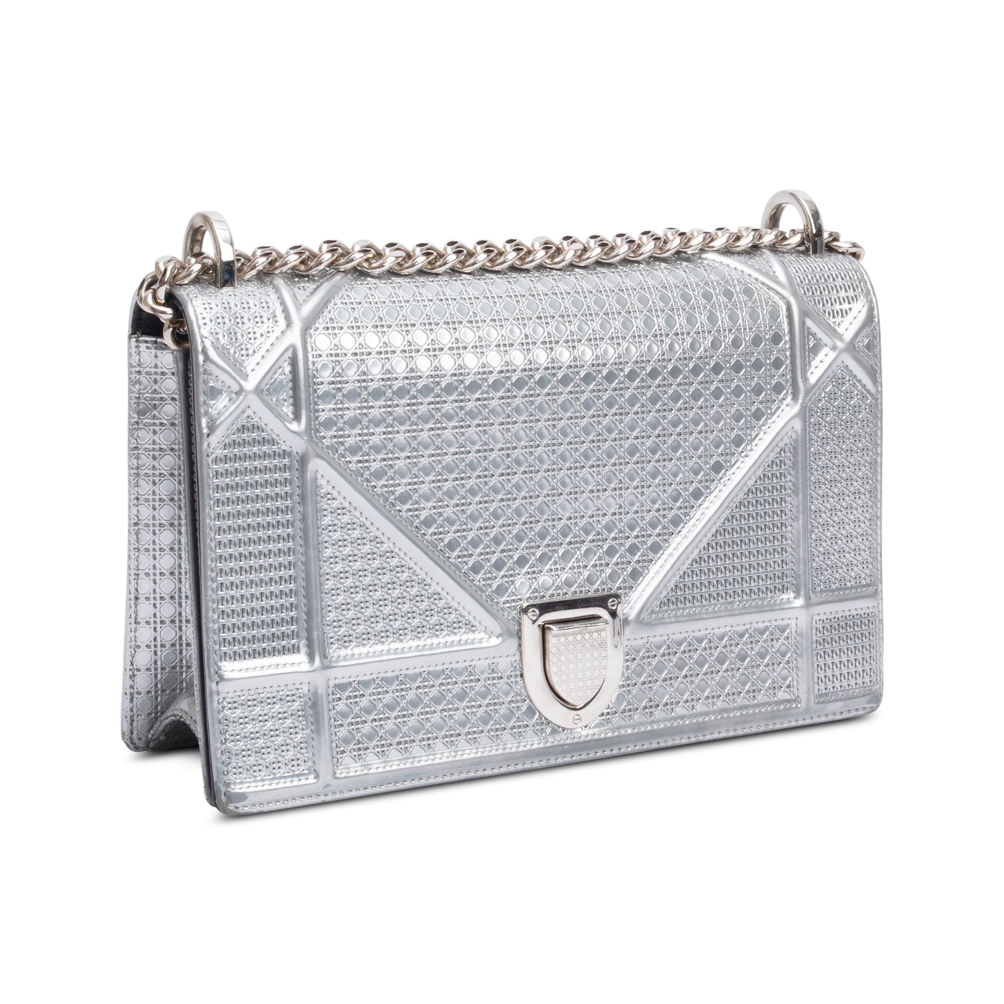 Christian Dior Large Silver Metallic Microcannage Diorama Shoulder Bag