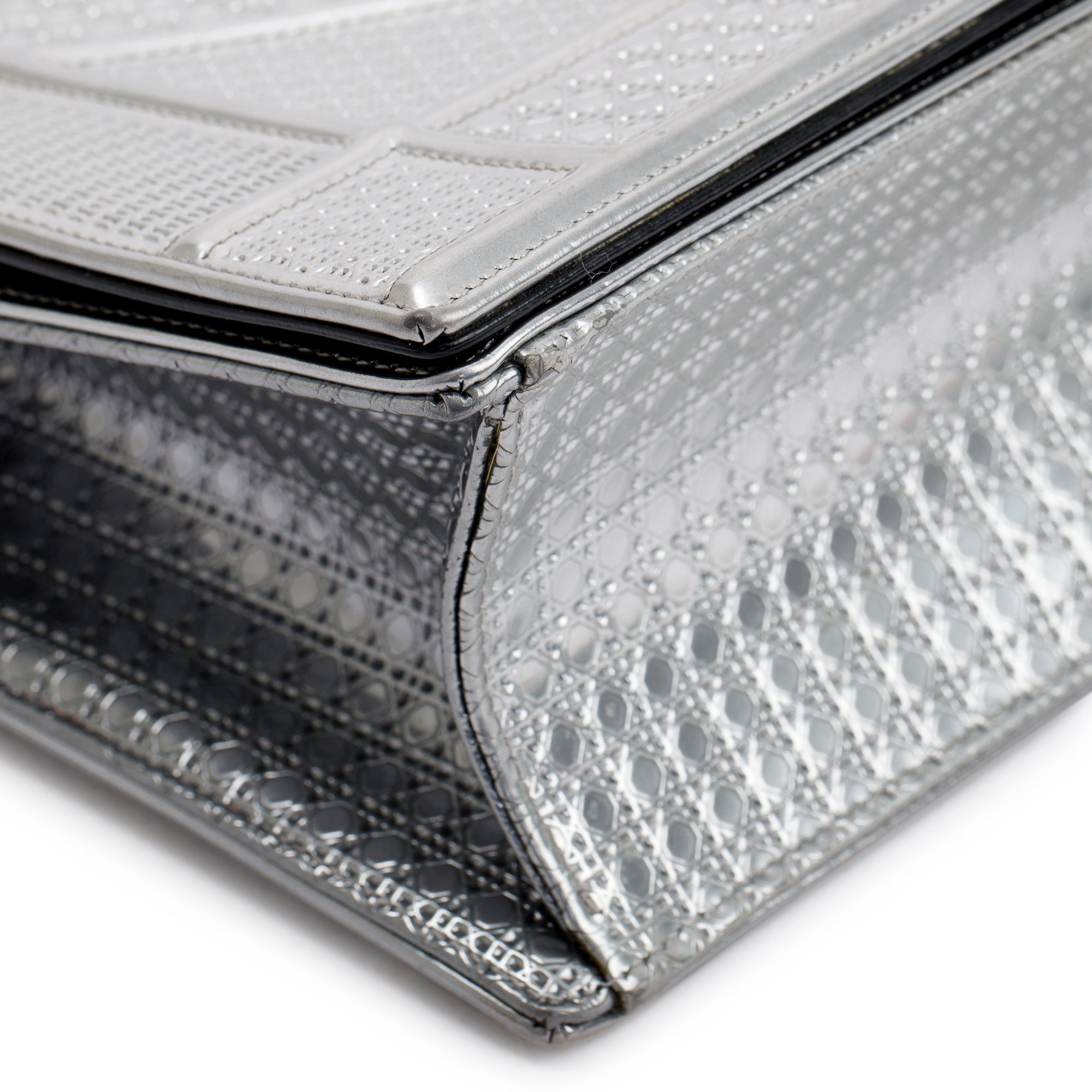 Christian Dior Large Silver Metallic Microcannage Diorama Shoulder Bag w/ Box