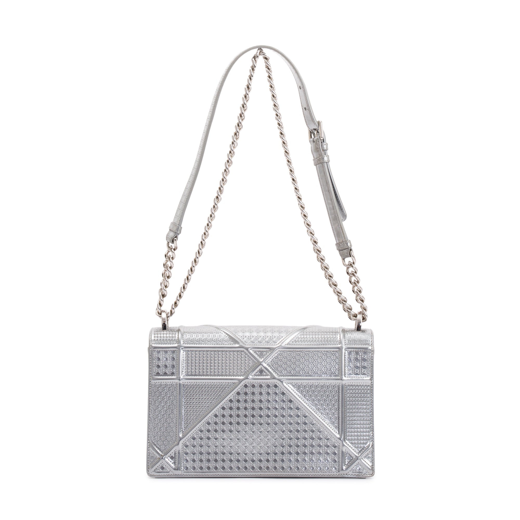 Christian Dior Large Silver Metallic Microcannage Diorama Shoulder Bag w/ Box