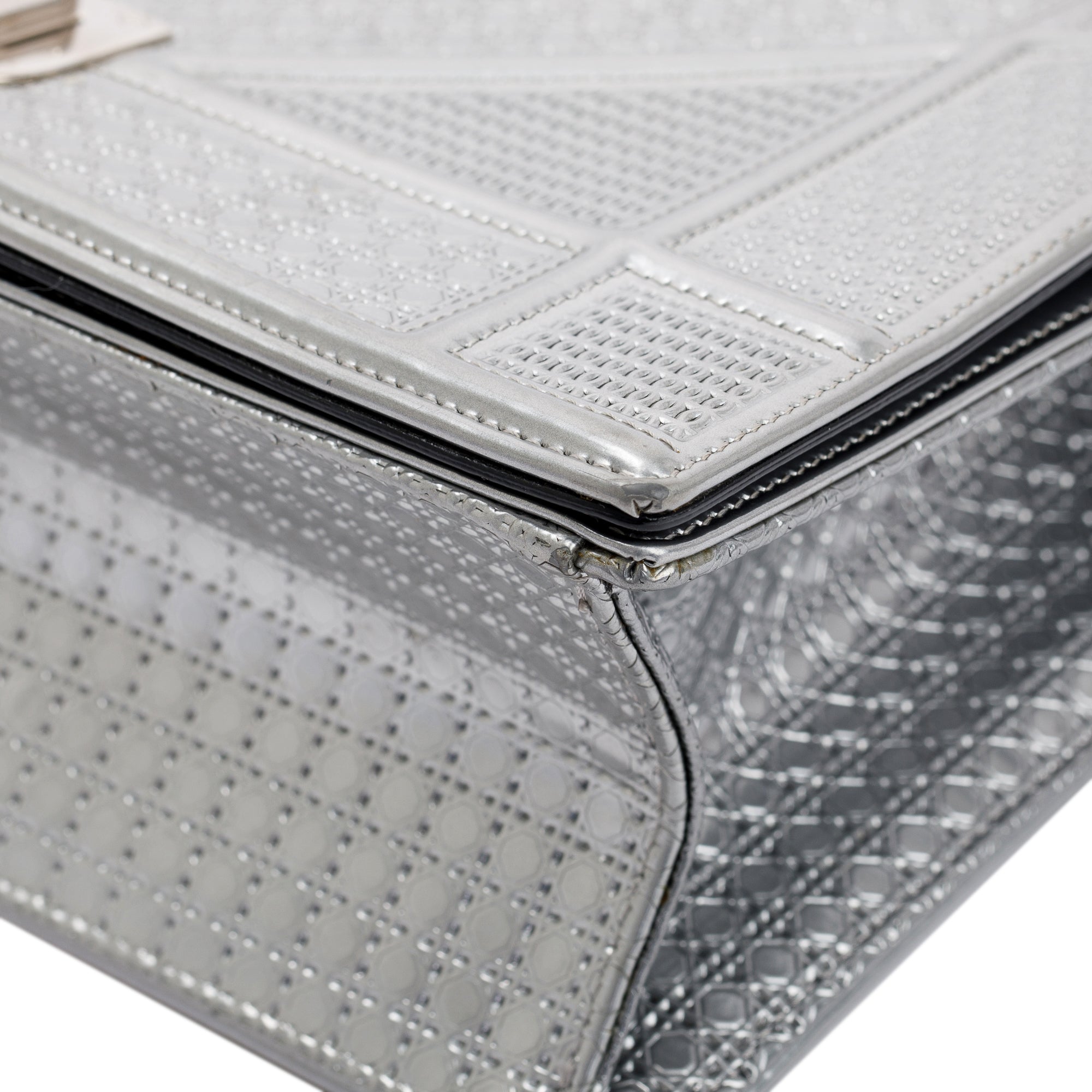 Christian Dior Large Silver Metallic Microcannage Diorama Shoulder Bag w/ Box