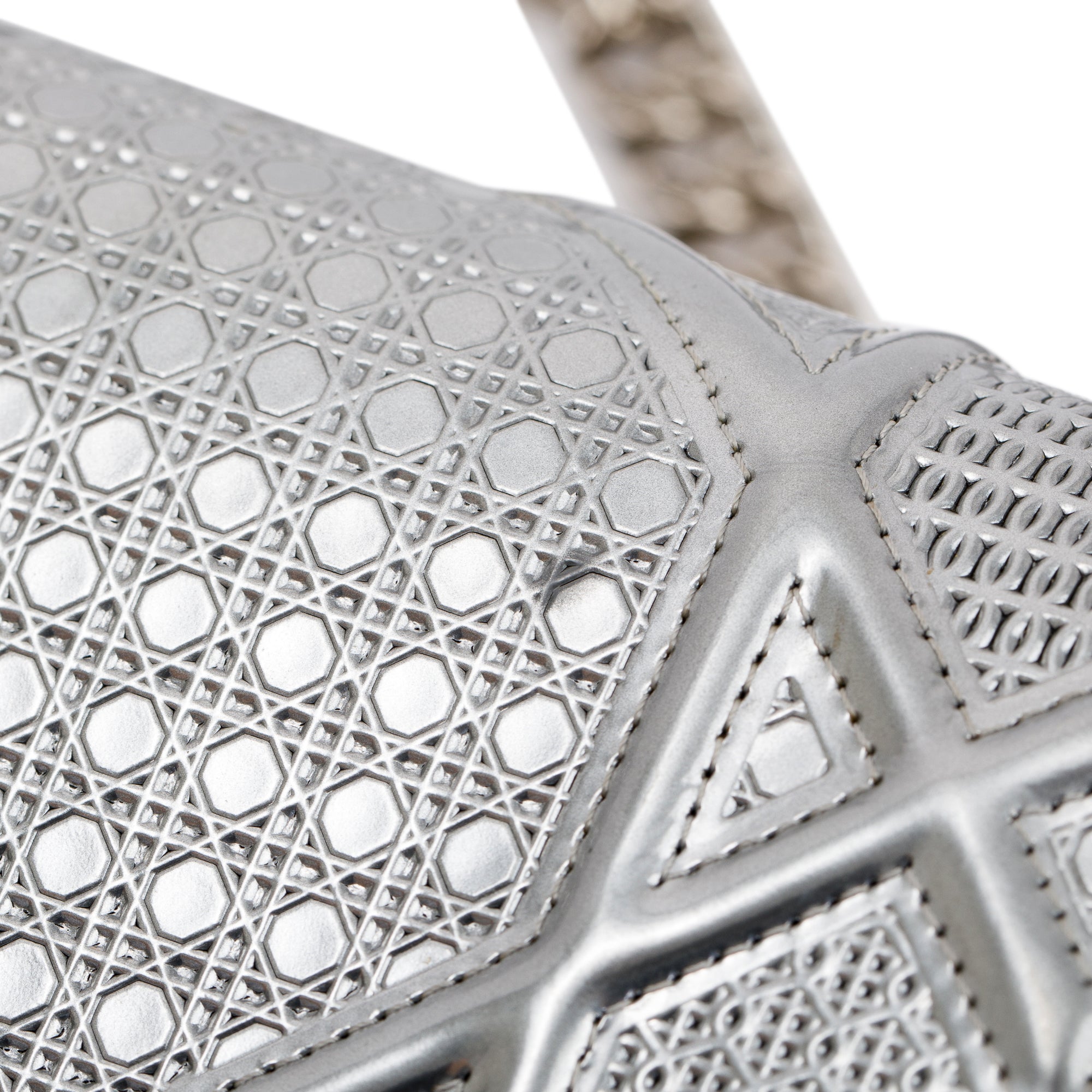 Christian Dior Large Silver Metallic Microcannage Diorama Shoulder Bag w/ Box