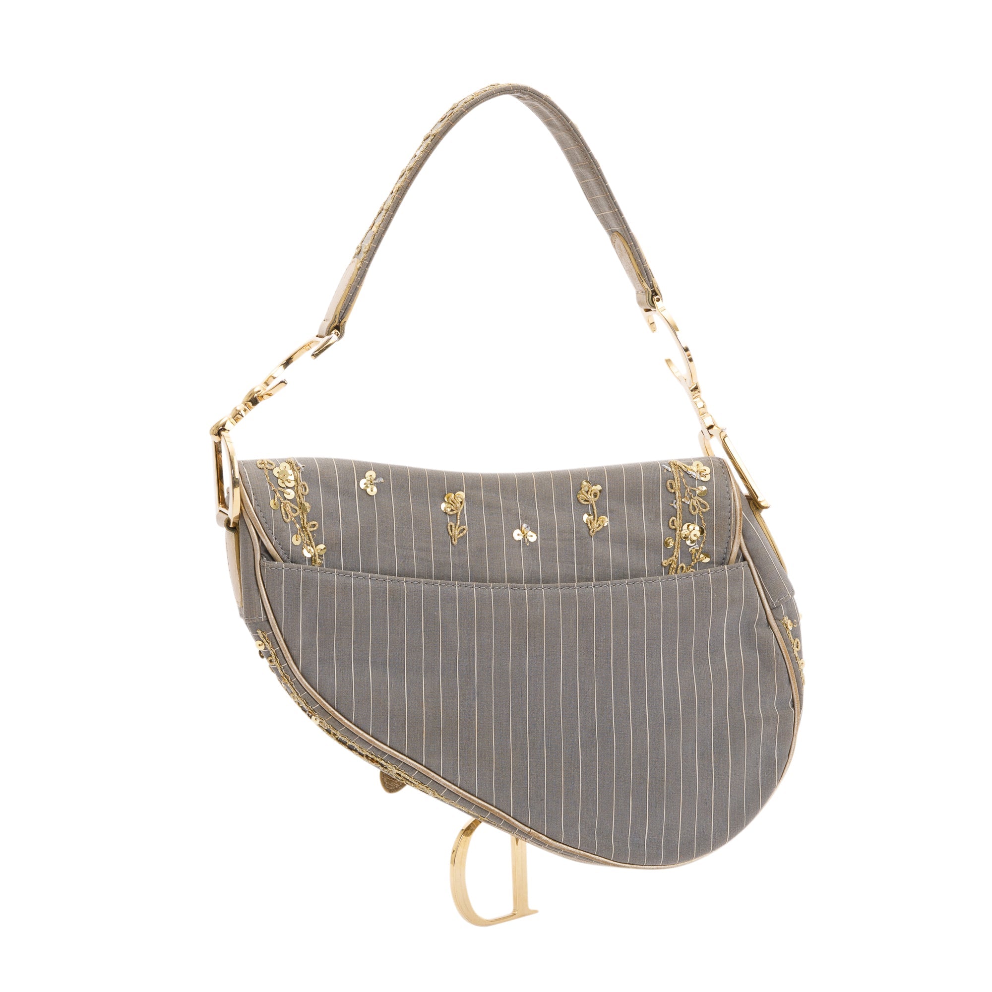 Christian Dior Limited Edition Grey Canvas Sequin-Embellished Saddle Bag