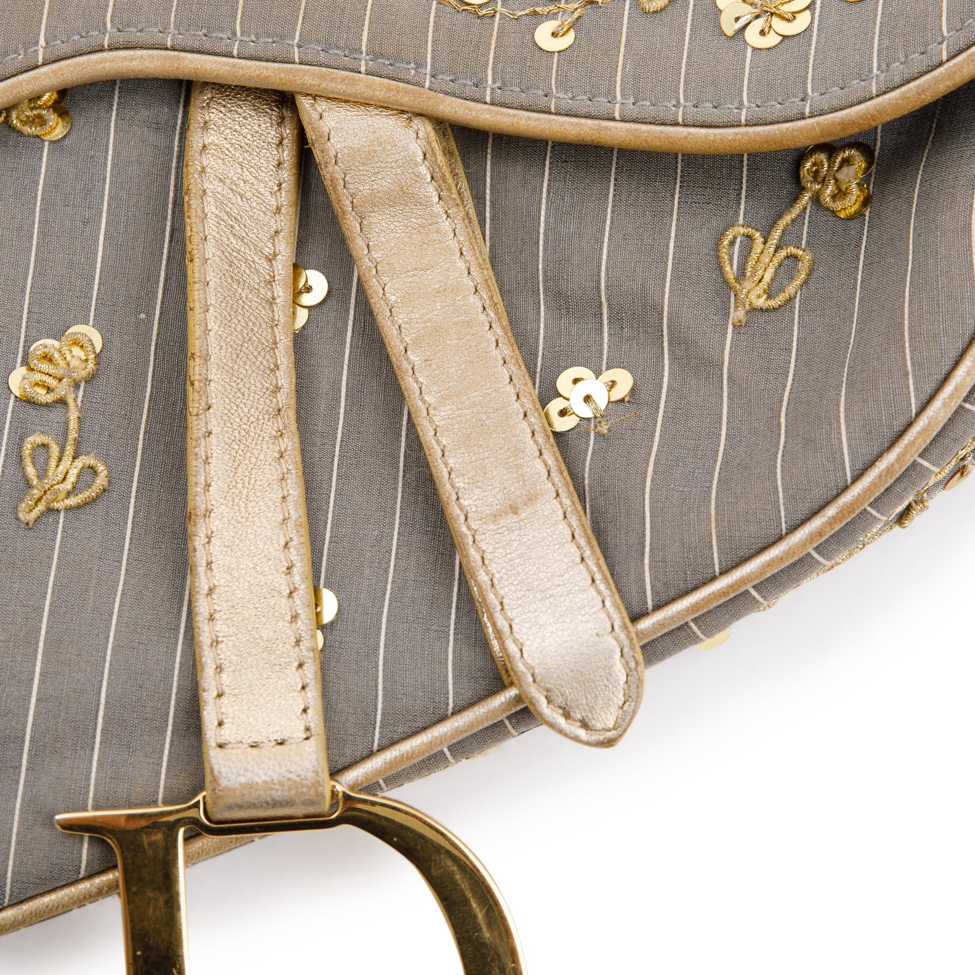 Christian Dior Limited Edition Grey Canvas Sequin-Embellished Saddle Bag