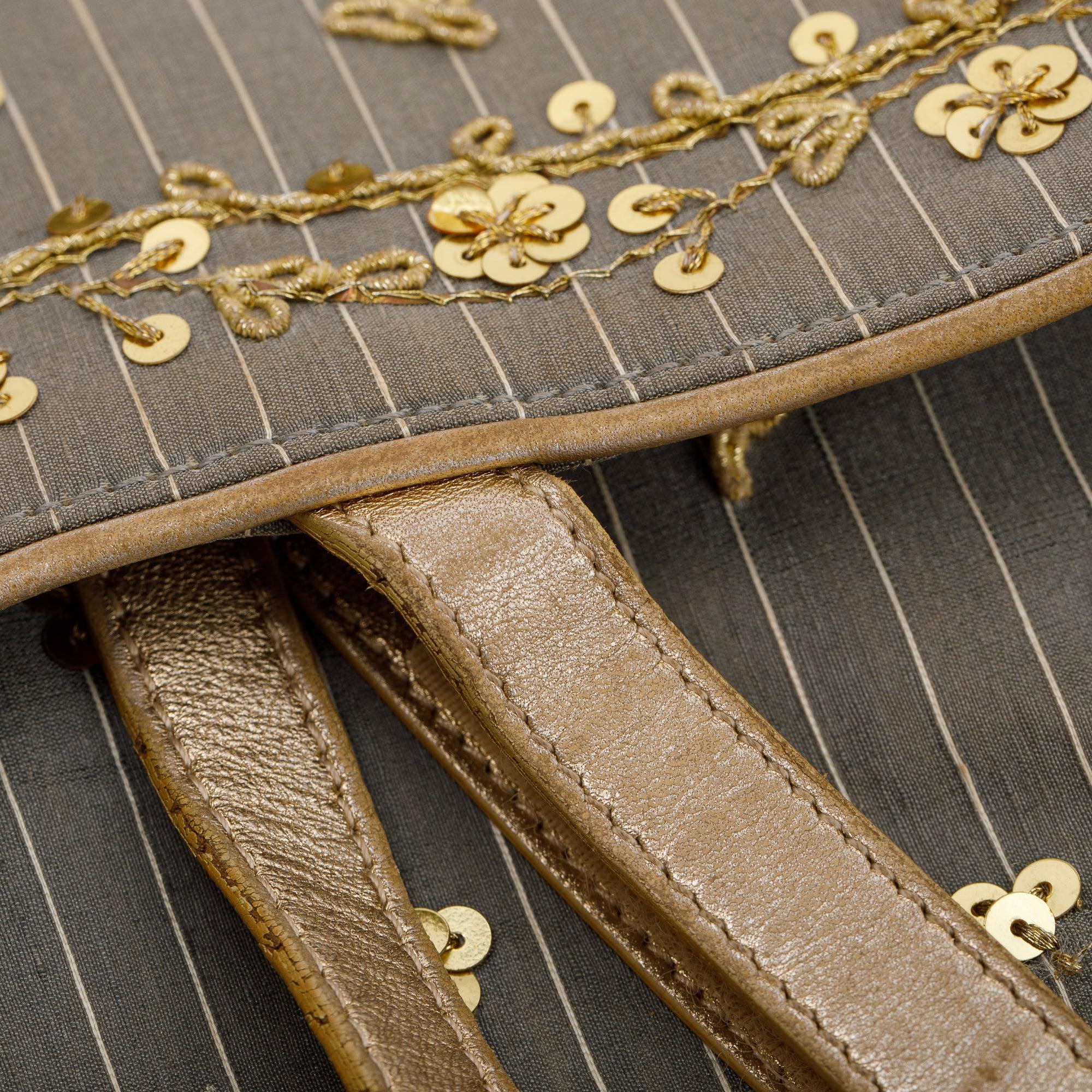 Christian Dior Limited Edition Grey Canvas Sequin-Embellished Saddle Bag