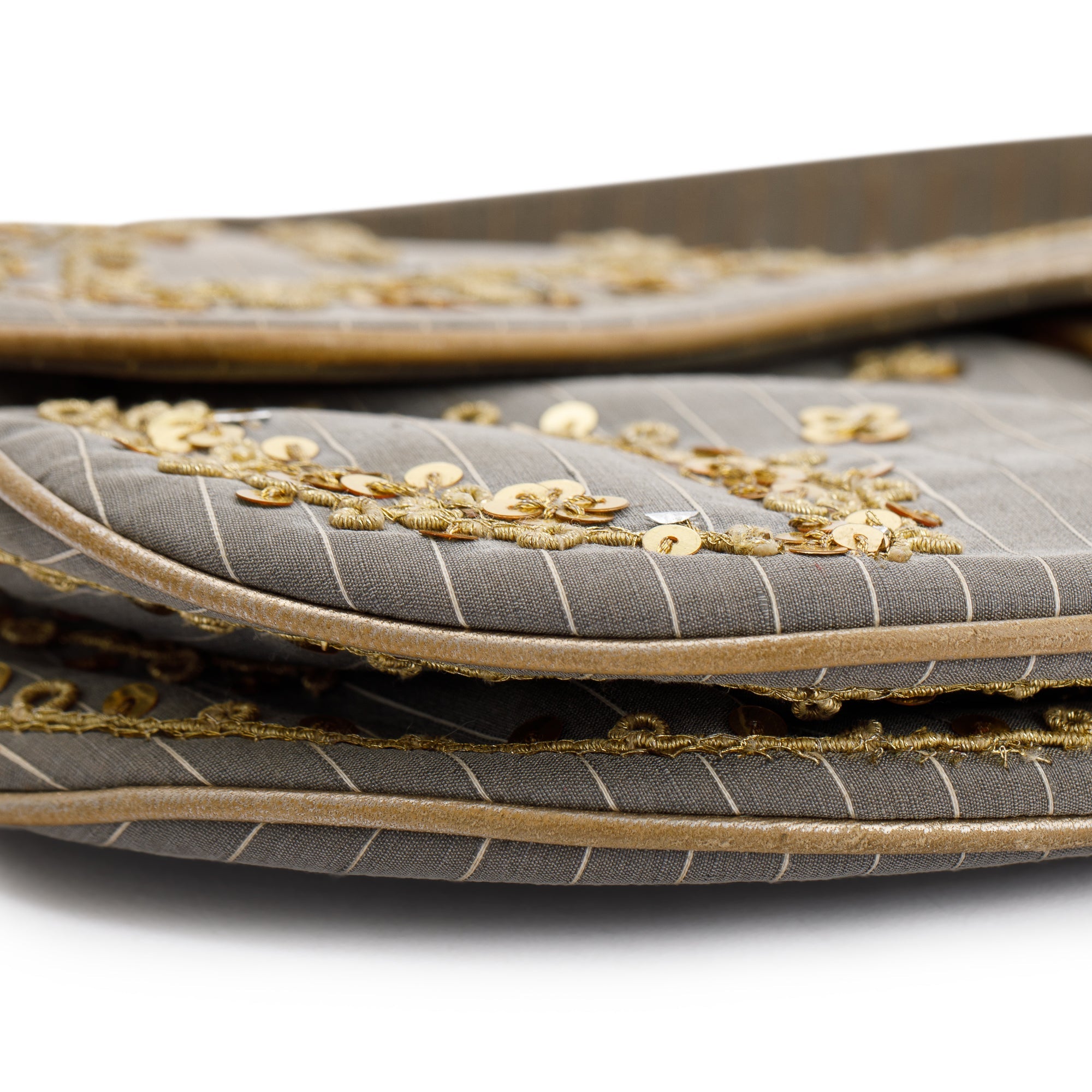 Christian Dior Limited Edition Grey Canvas Sequin-Embellished Saddle Bag