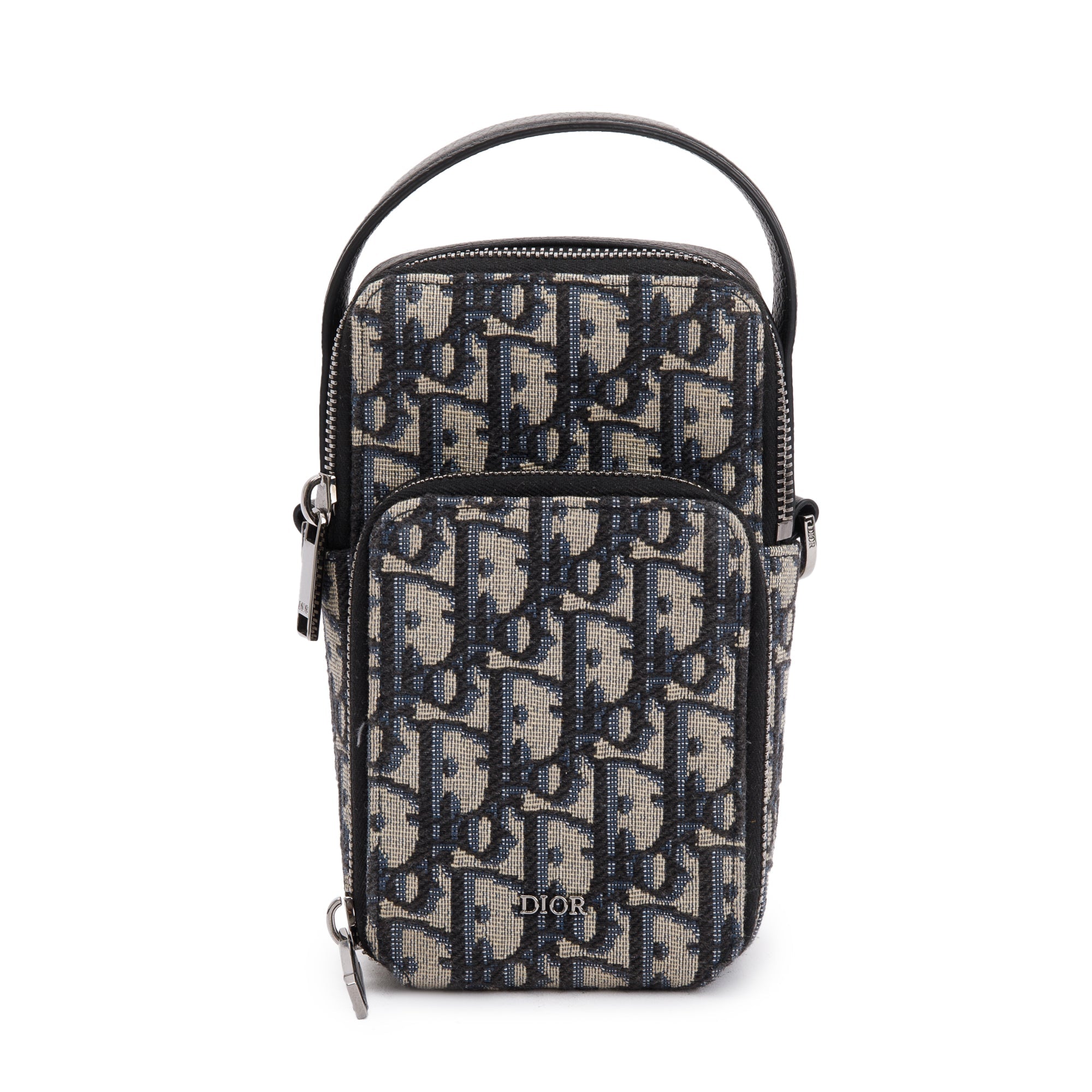 Christian Dior Men 2022 Beige & Black Oblique Jacquard Micro Rider Crossbody Pouch w/ Box & Receipt