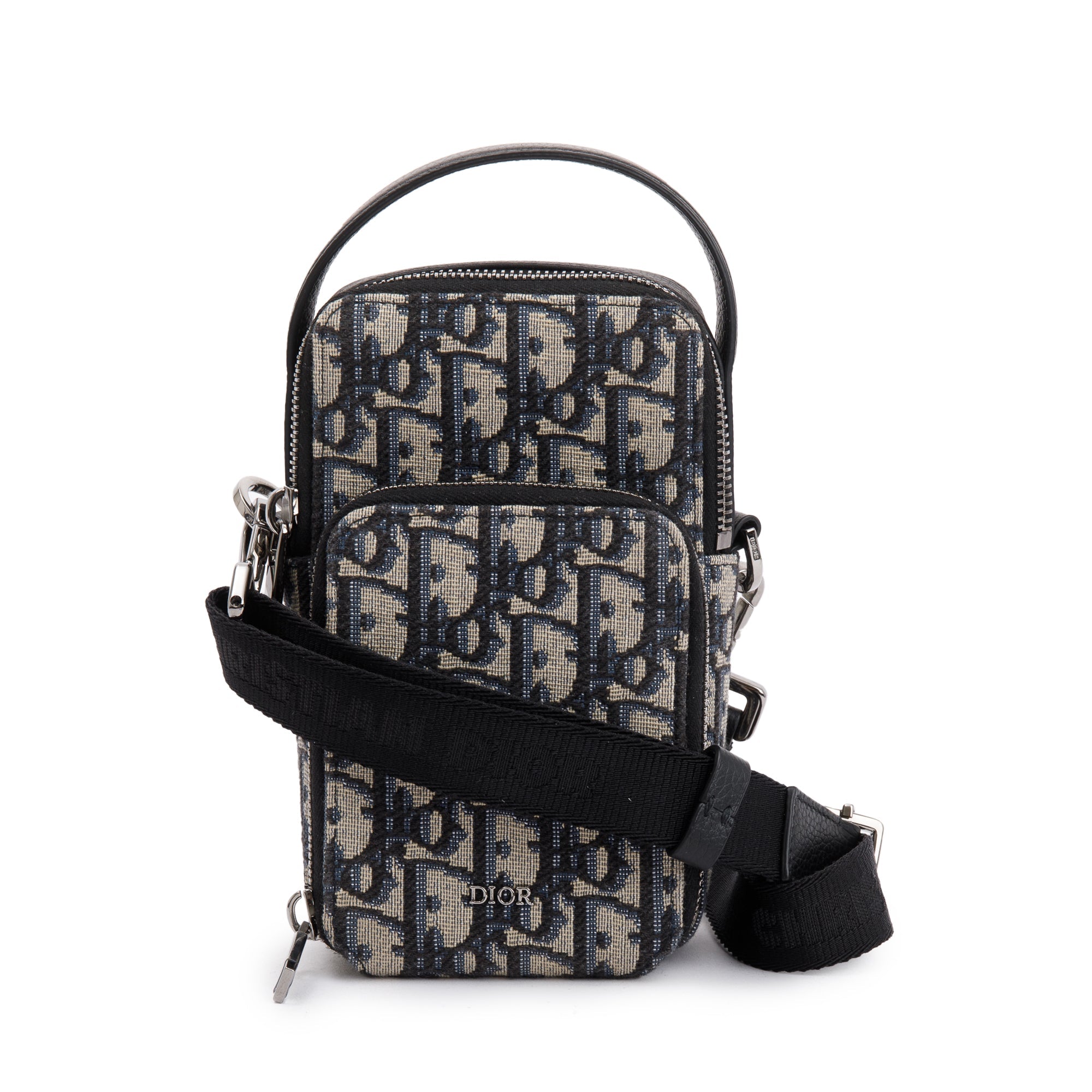 Christian Dior Men 2022 Beige & Black Oblique Jacquard Micro Rider Crossbody Pouch w/ Box & Receipt