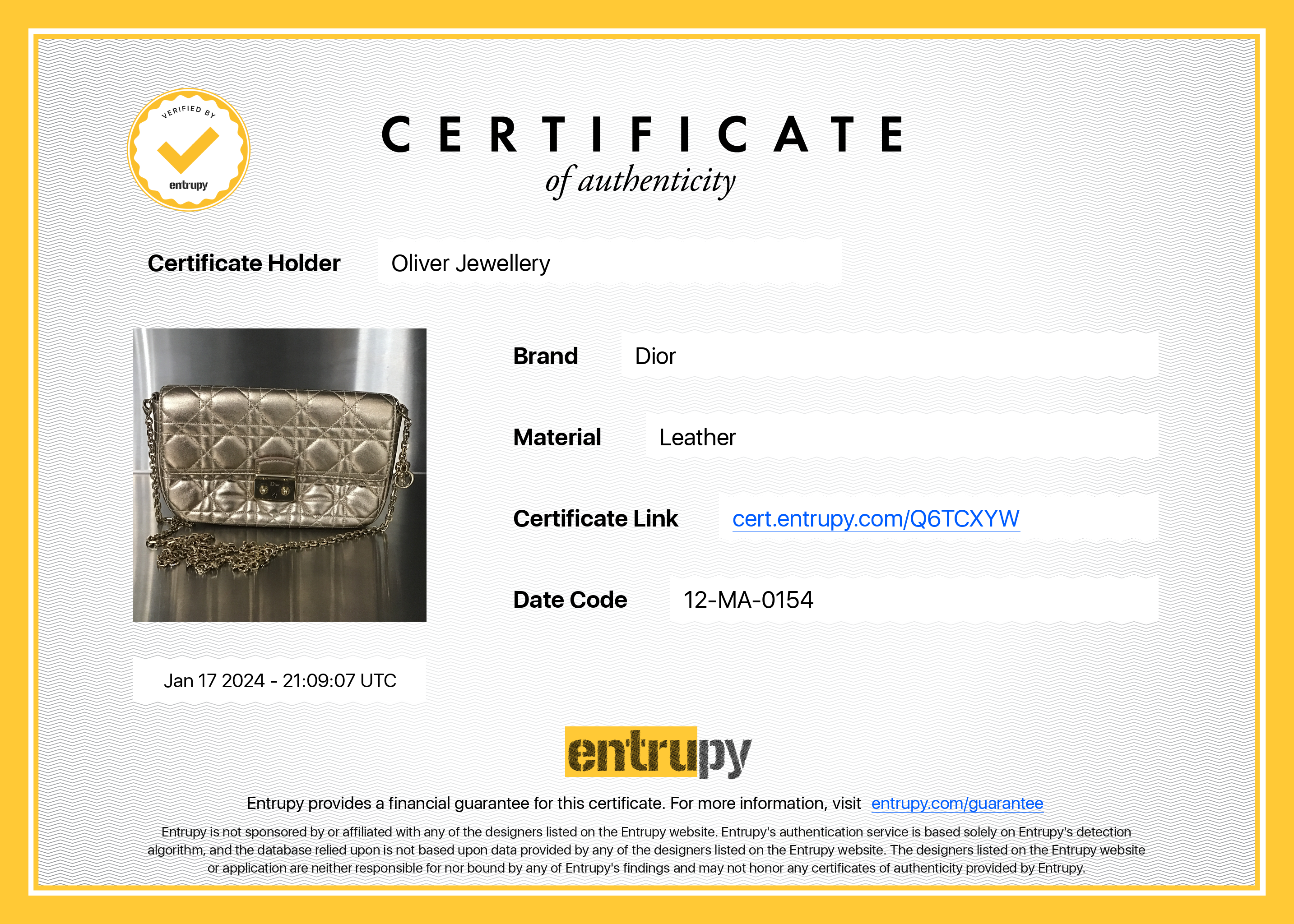 Christian Dior Metallic Gold Miss Dior Promenade Wallet on Chain