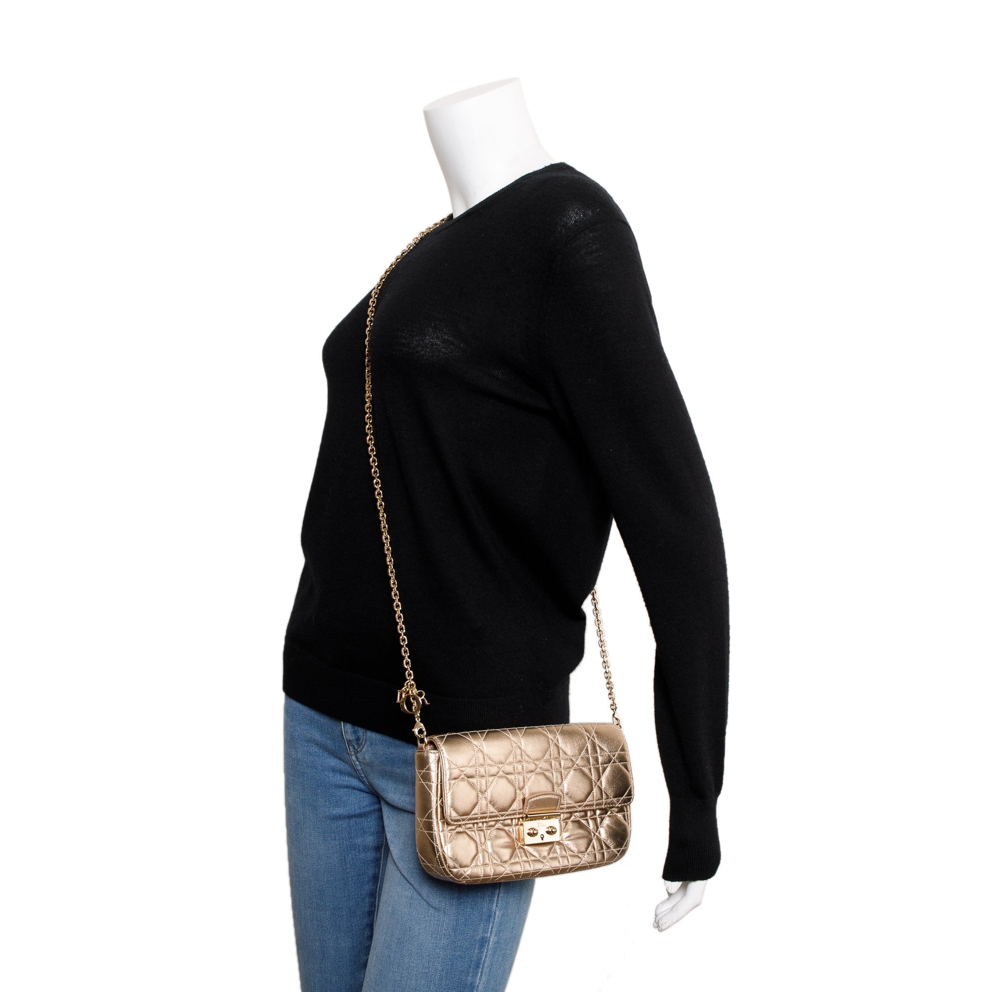 Christian Dior Metallic Gold Miss Dior Promenade Wallet on Chain