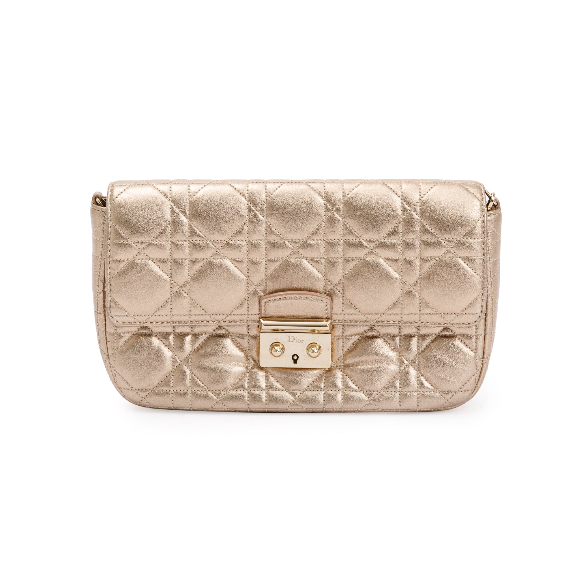 Christian Dior Metallic Gold Miss Dior Promenade Wallet on Chain