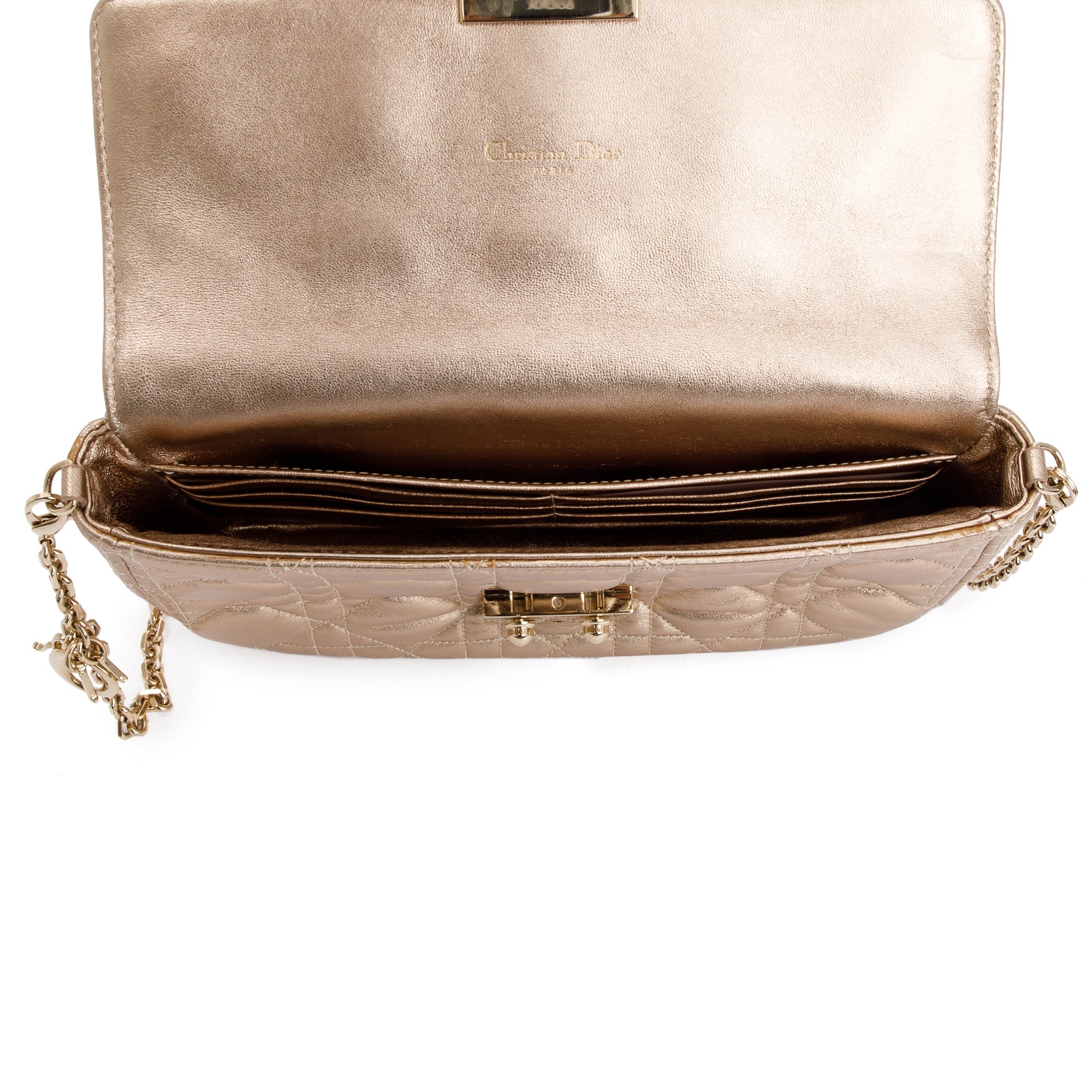 Christian Dior Metallic Gold Miss Dior Promenade Wallet on Chain