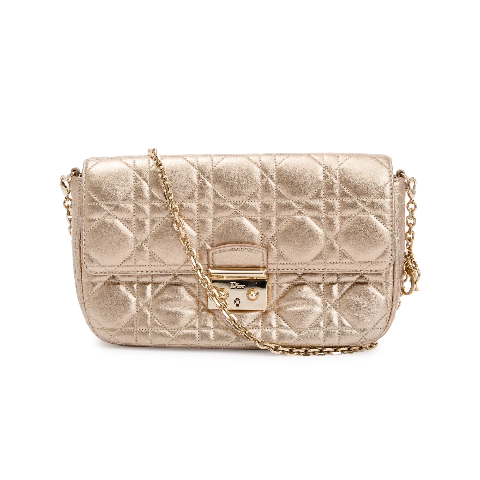 Christian Dior Metallic Gold Miss Dior Promenade Wallet on Chain