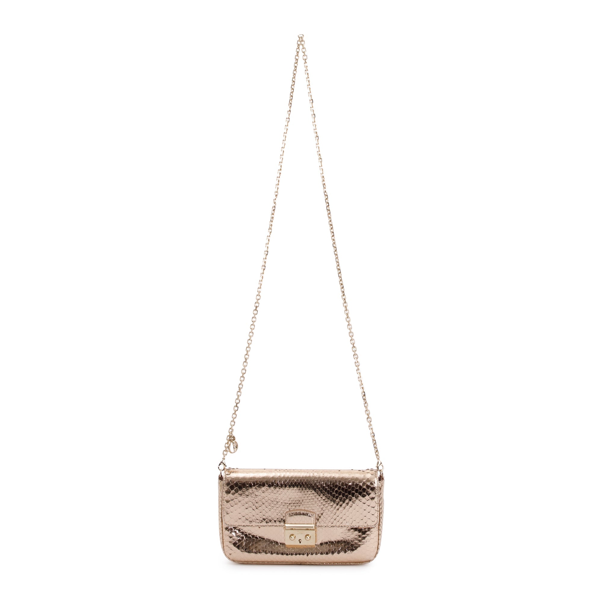 Christian Dior Metallic Gold Python Miss Dior Promenade Wallet on Chain w/ Authenticity Card