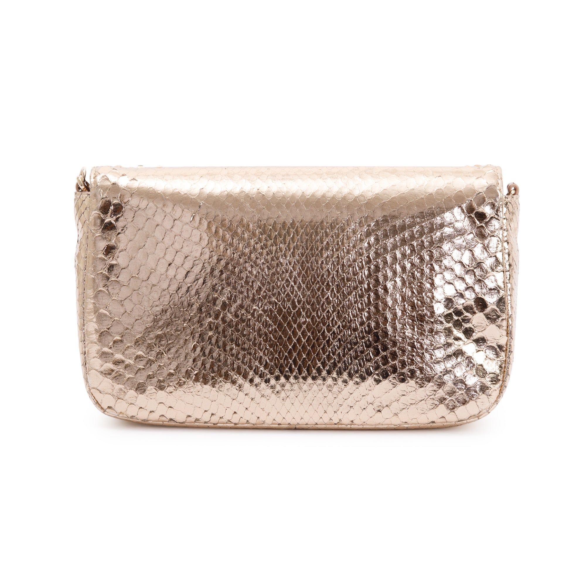 Christian Dior Metallic Gold Python Miss Dior Promenade Wallet on Chain w/ Authenticity Card