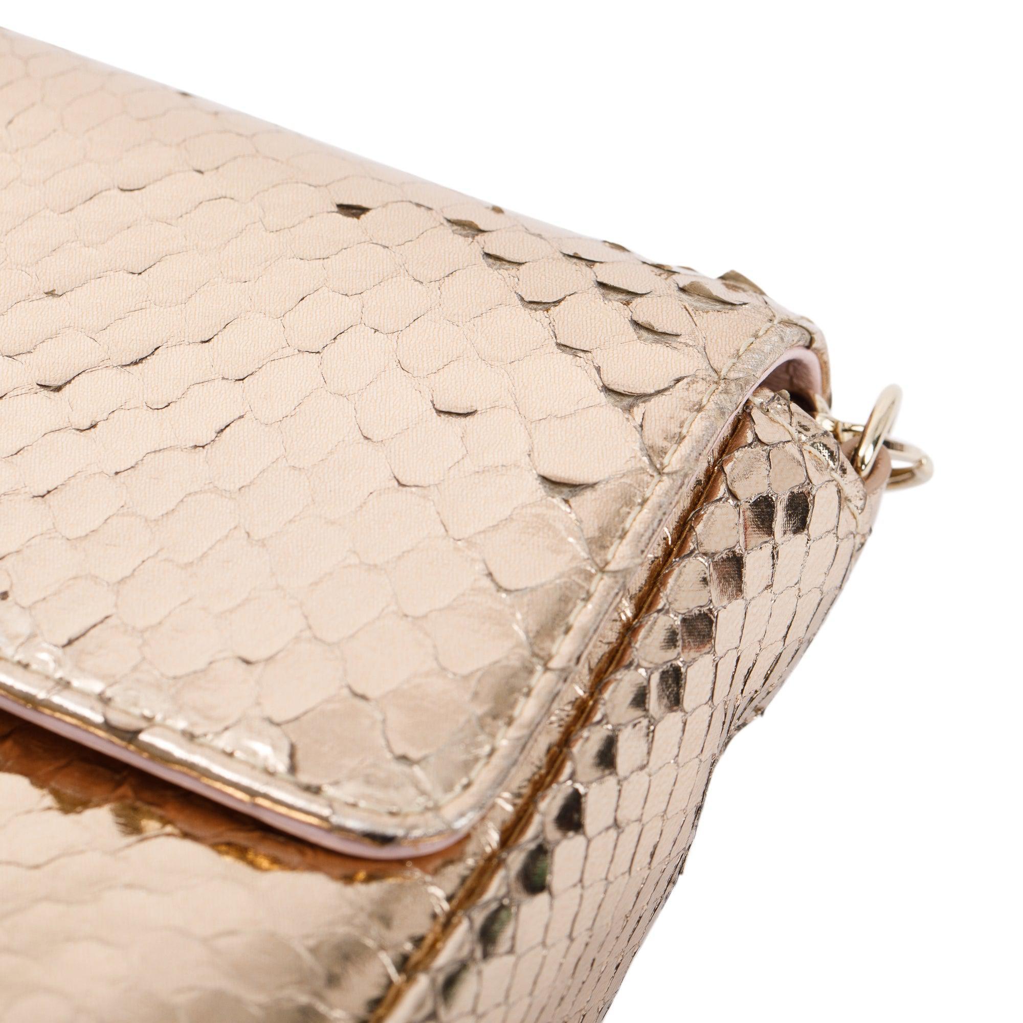 Christian Dior Metallic Gold Python Miss Dior Promenade Wallet on Chain w/ Authenticity Card