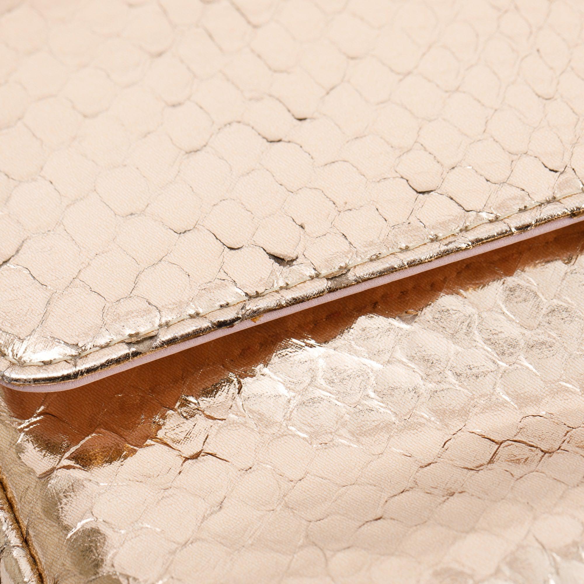 Christian Dior Metallic Gold Python Miss Dior Promenade Wallet on Chain w/ Authenticity Card