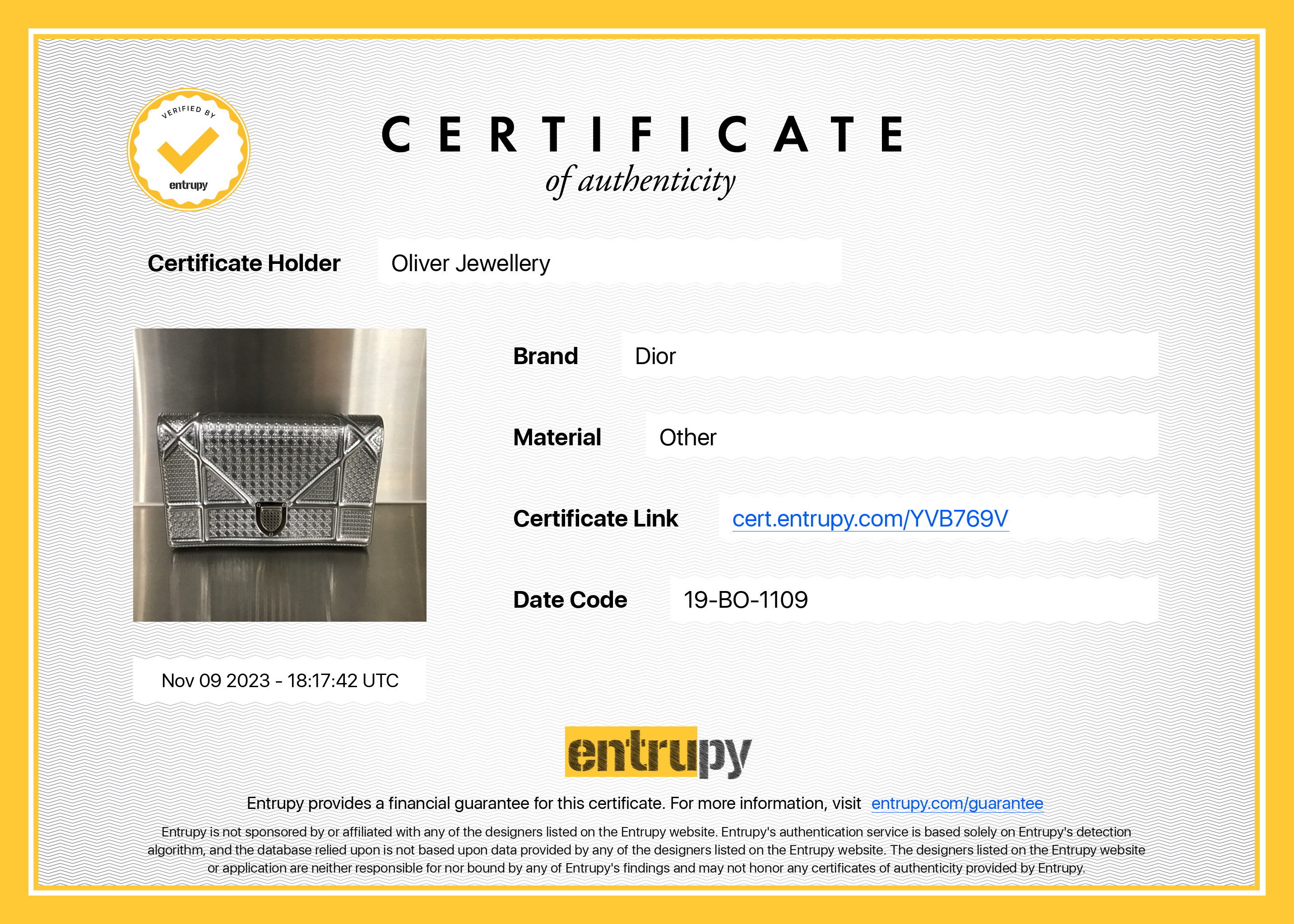 Christian Dior Metallic Silver Cannage Patent Leather Diorama Wallet on Chain