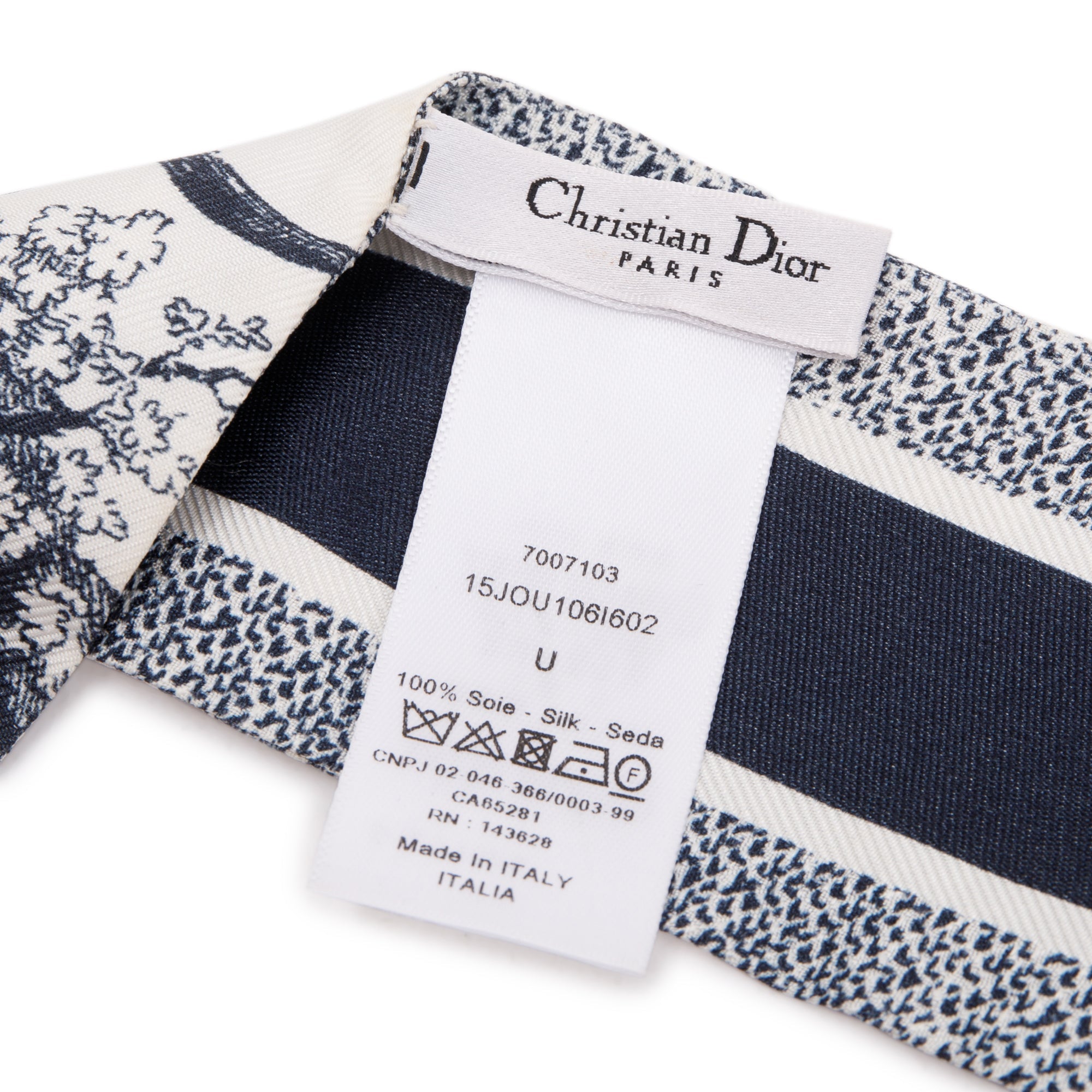 Christian Dior Navy Oblique Logo Silk Twilly w/ Box