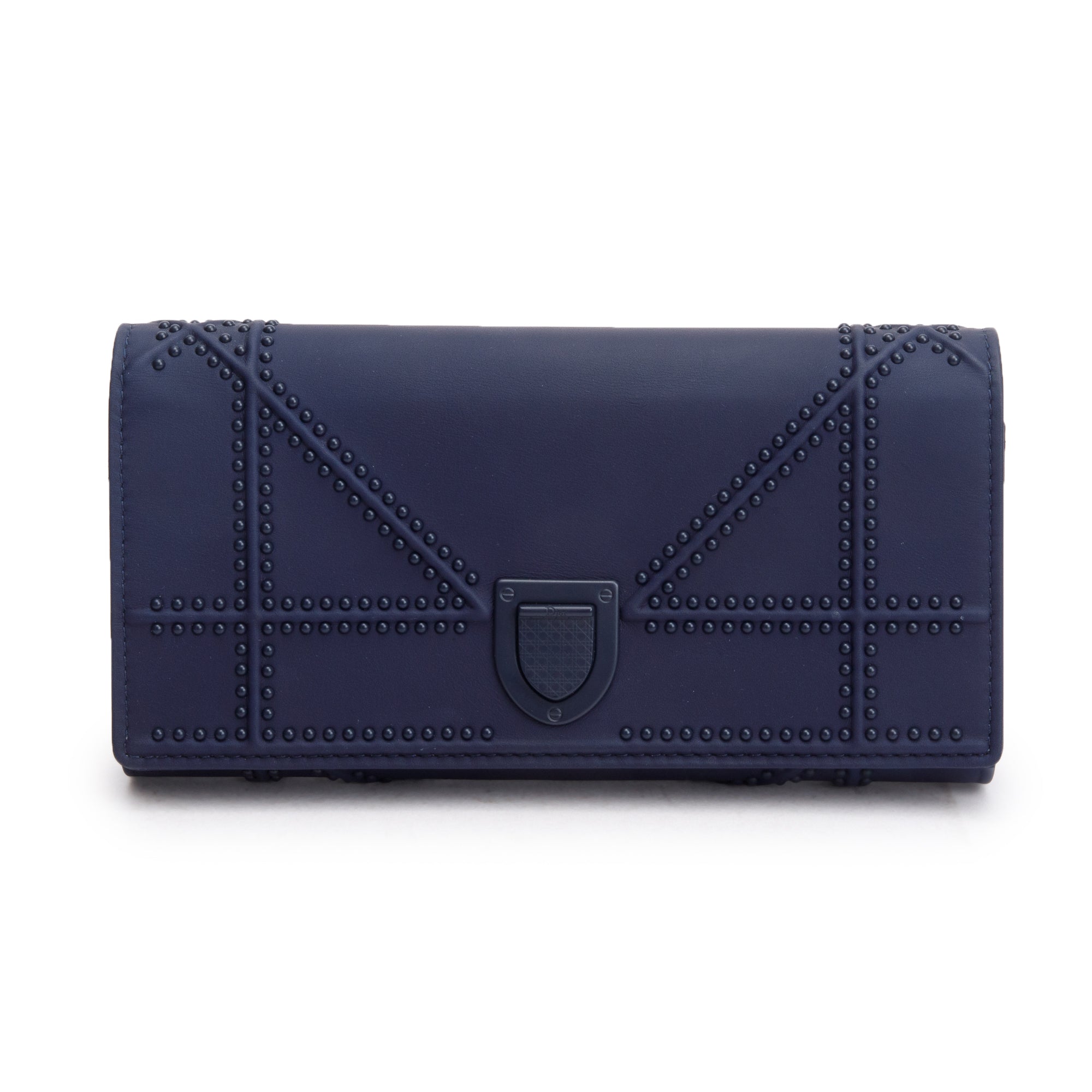 Christian Dior Navy Ultra Matte Calfskin Leather Studded Croisiere Diorama Wallet on Chain w/ Box
