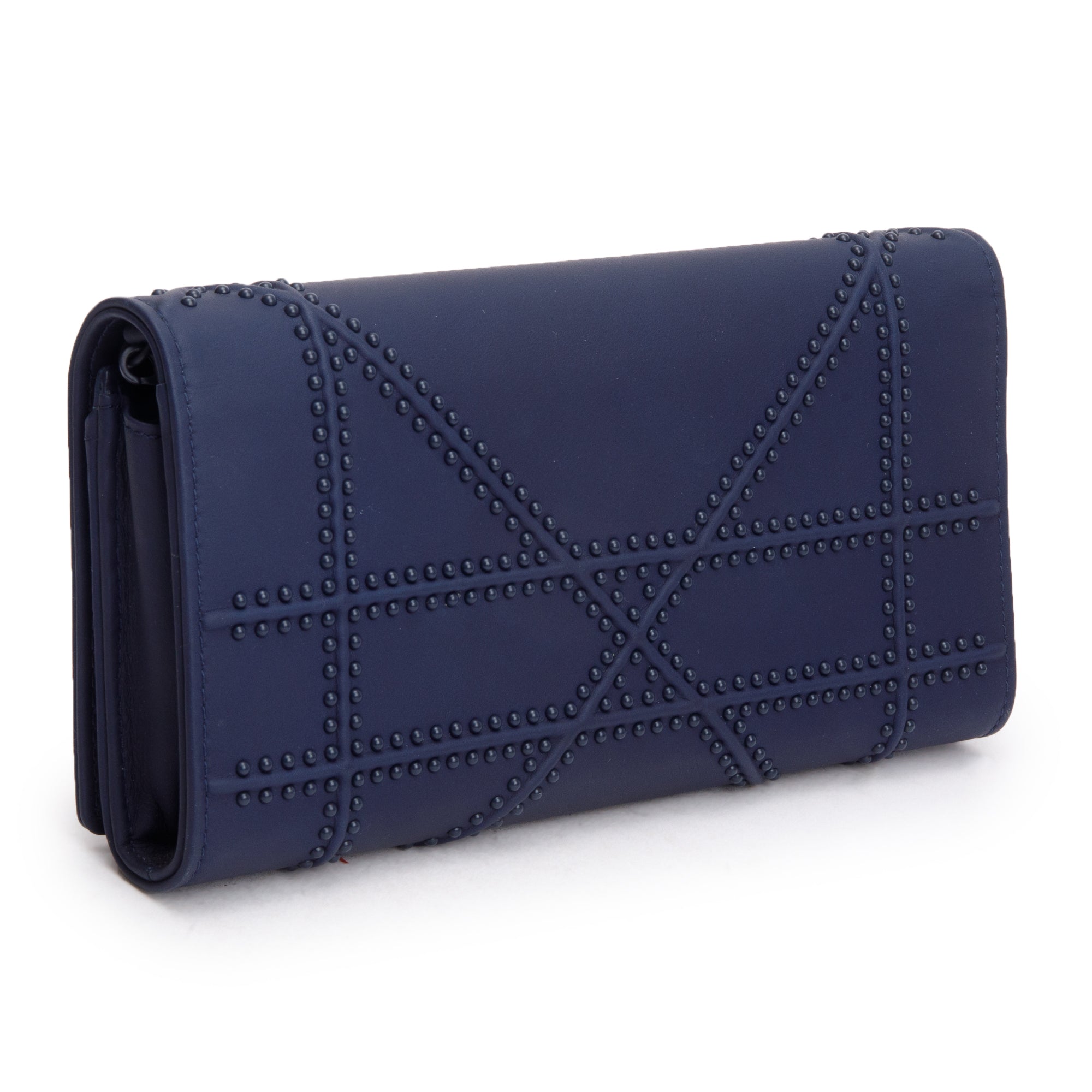 Christian Dior Navy Ultra Matte Calfskin Leather Studded Croisiere Diorama Wallet on Chain w/ Box