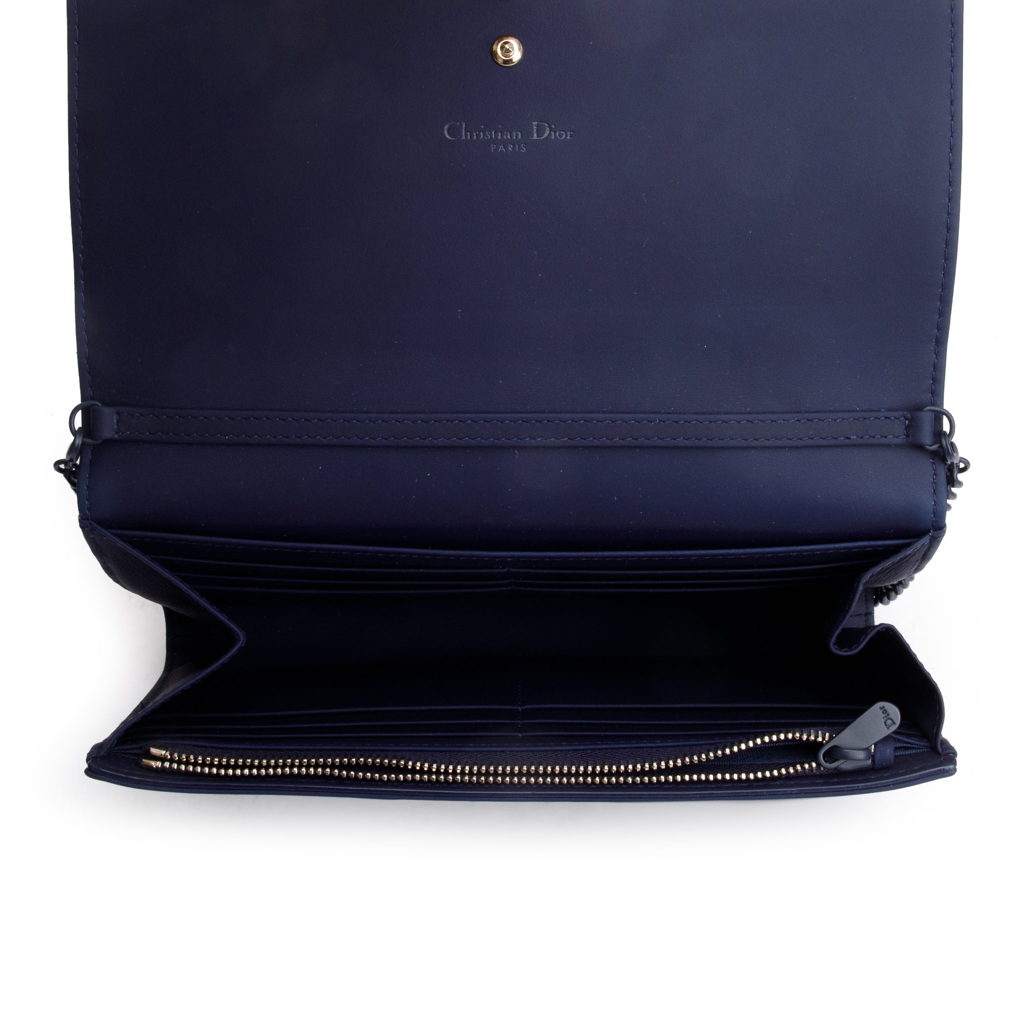 Christian Dior Navy Ultra Matte Calfskin Leather Studded Croisiere Diorama Wallet on Chain w/ Box