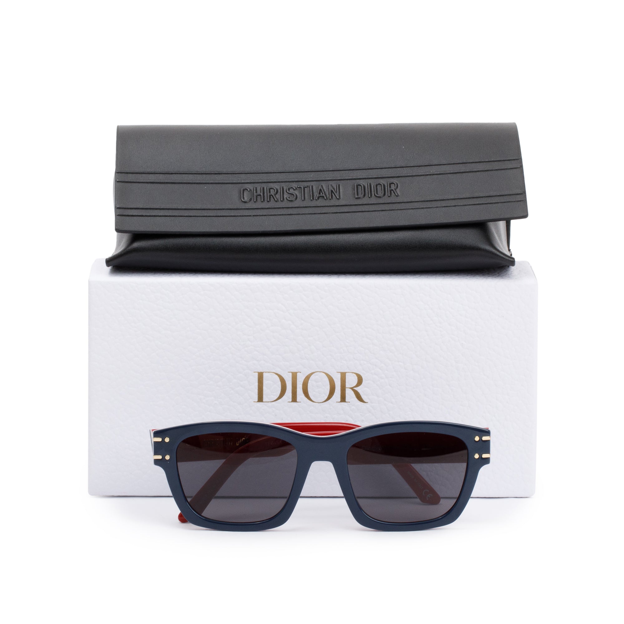 Christian Dior Navy/Red Acetate DiorSignature S3U Square Sunglasses w/ Box & Case