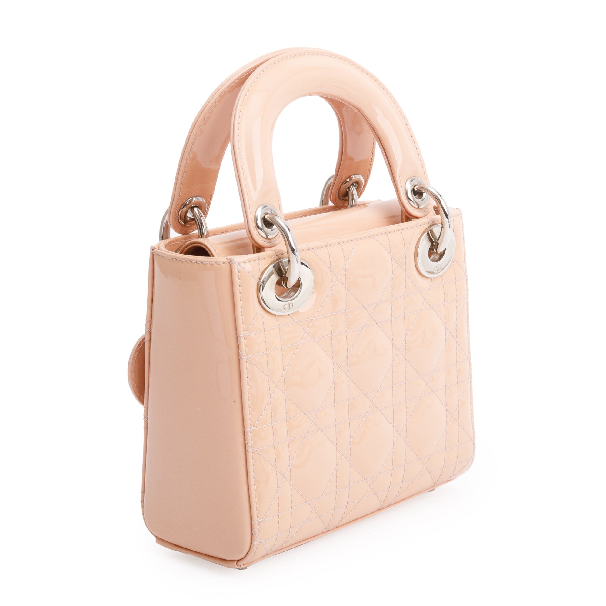 Christian Dior Neutral Cannage Patent Leather Mini Lady Dior Bag w/ Box