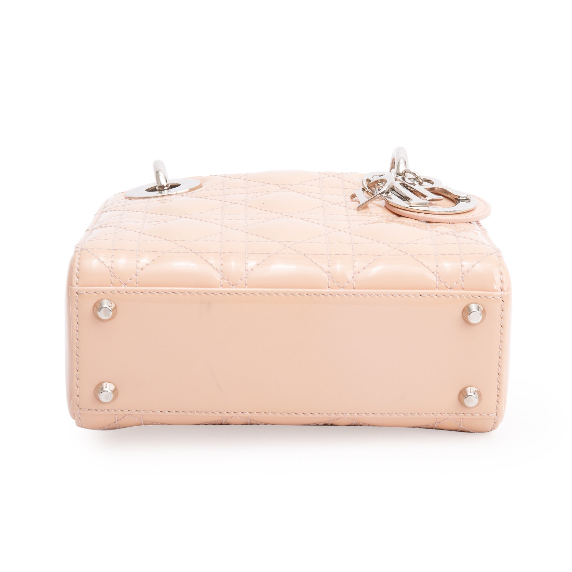 Christian Dior Neutral Cannage Patent Leather Mini Lady Dior Bag w/ Box