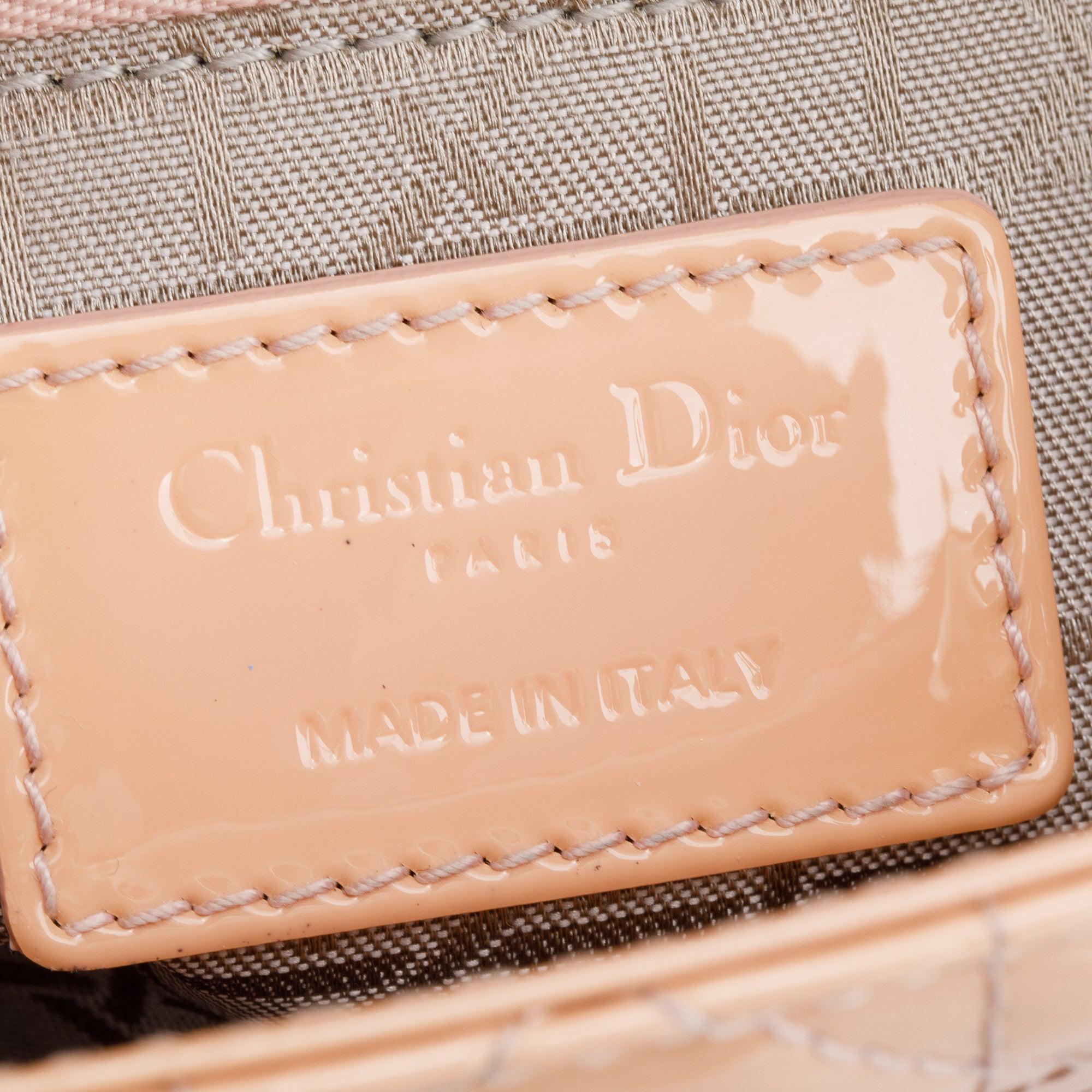 Christian Dior Neutral Cannage Patent Leather Mini Lady Dior Bag w/ Box