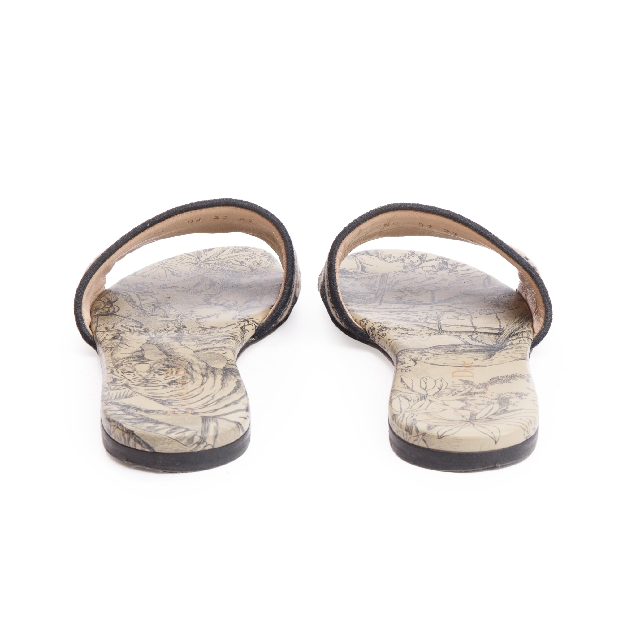 Christian Dior Neutral/Navy Embroidered Cotton Dway Slide, Size 37 w/ Box