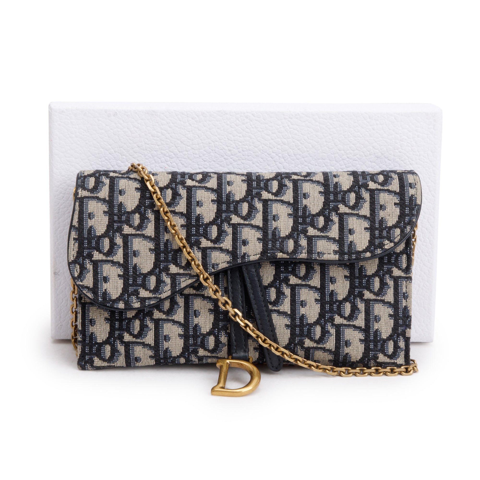 Christian Dior Oblique Long Saddle Wallet on Chain w/ Box & Insert