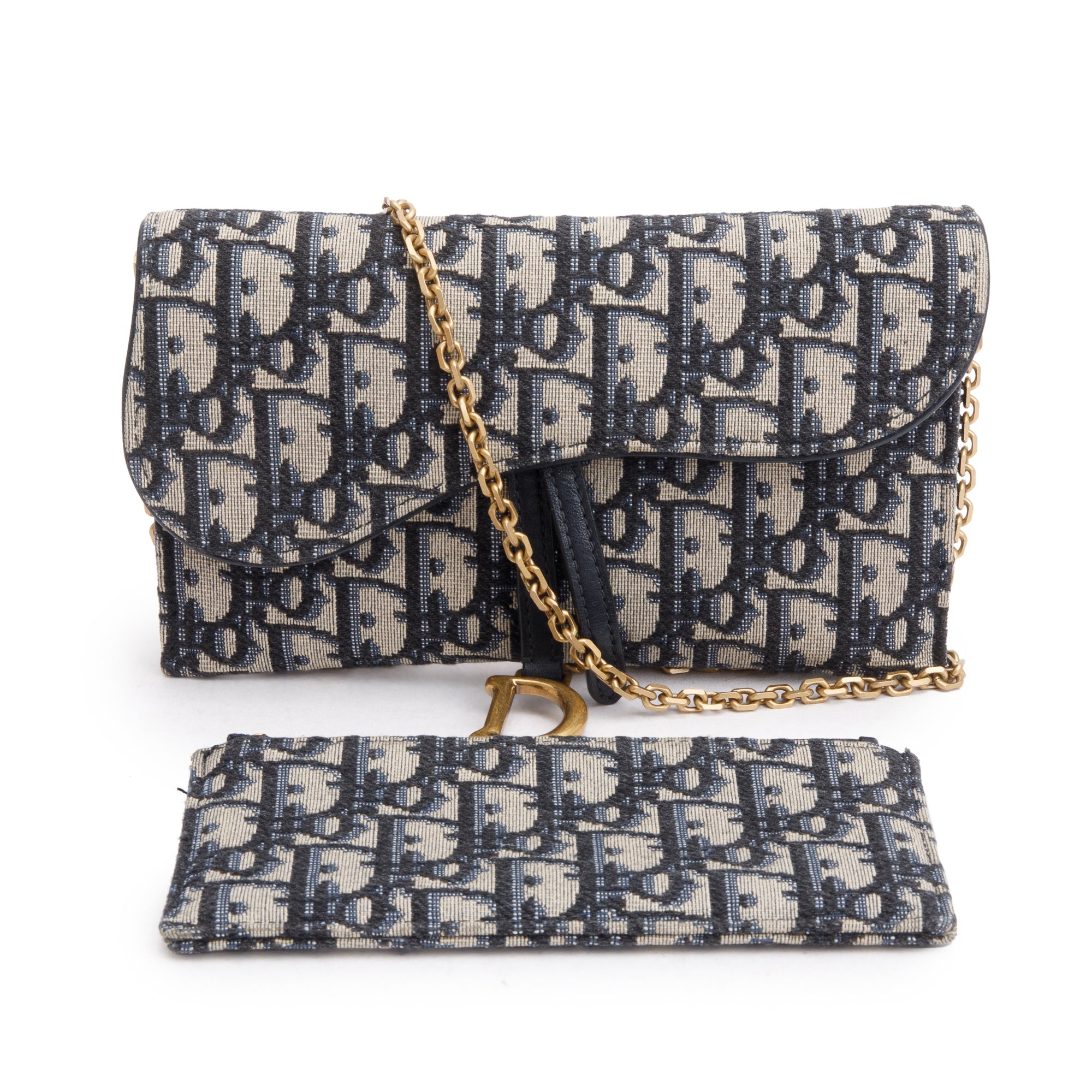 Christian Dior Oblique Long Saddle Wallet on Chain w/ Box & Insert