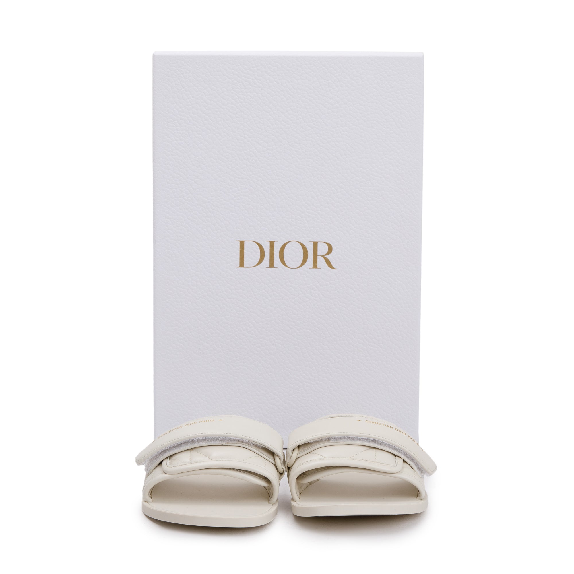 Christian Dior Off White Cannage Quilted Leather Dio(r)evolution Slide, Size 35 w/ Box