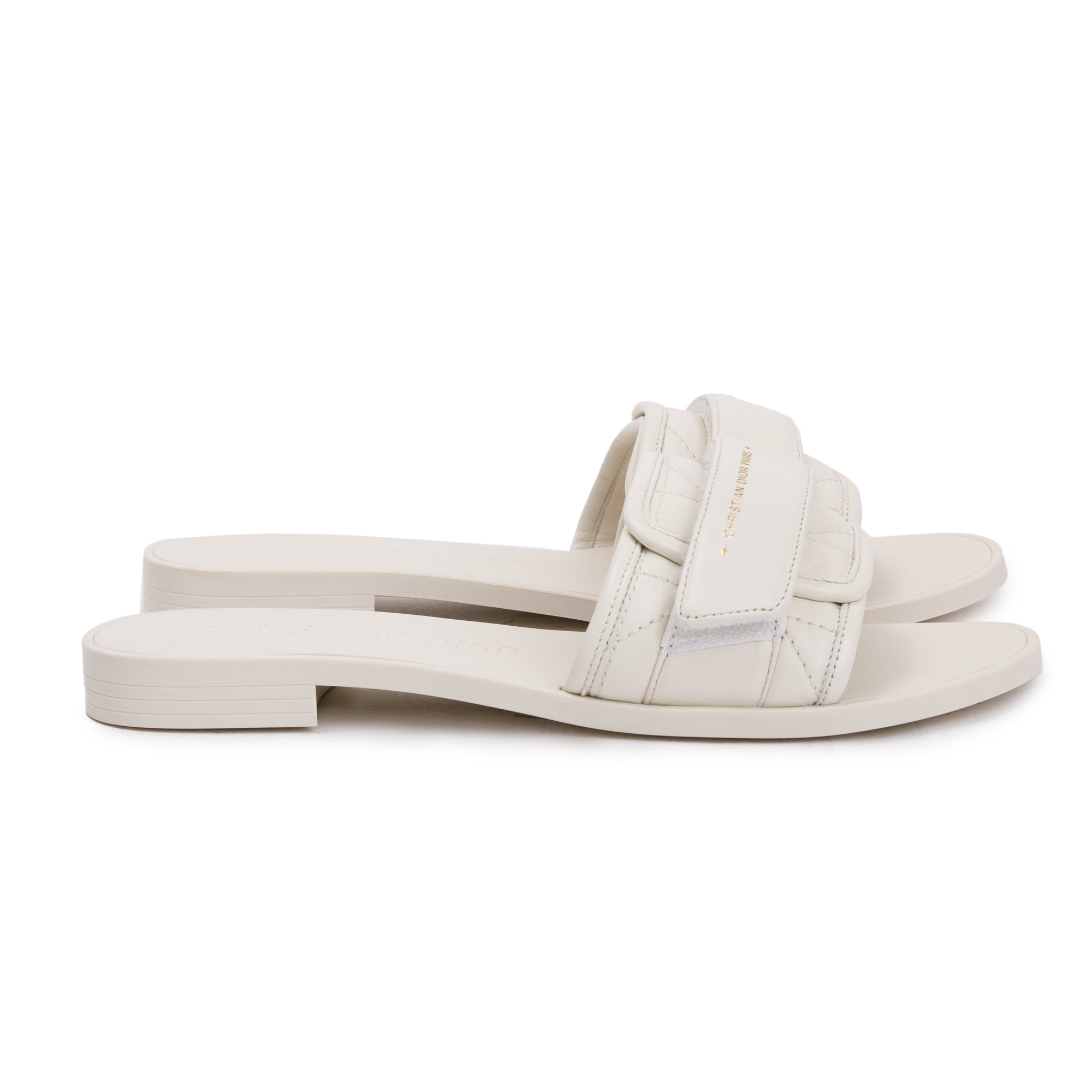 Christian Dior Off White Cannage Quilted Leather Dio(r)evolution Slide, Size 35 w/ Box
