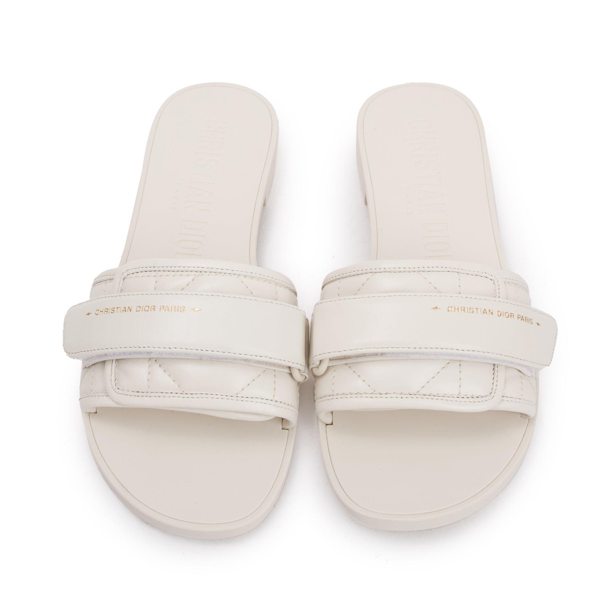 Christian Dior Off White Cannage Quilted Leather Dio(r)evolution Slide, Size 35 w/ Box